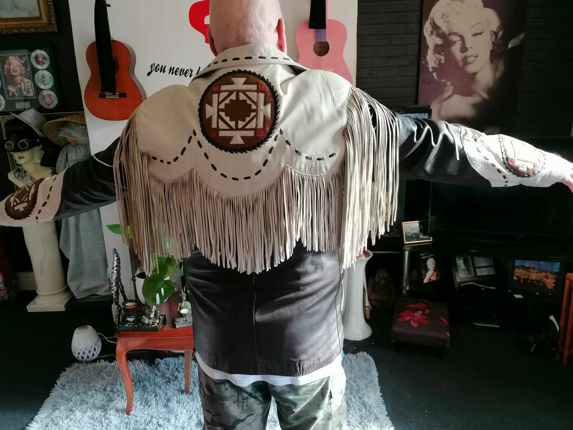 Volcano mens western Cowboy/Biker leather jacket Indian style XL