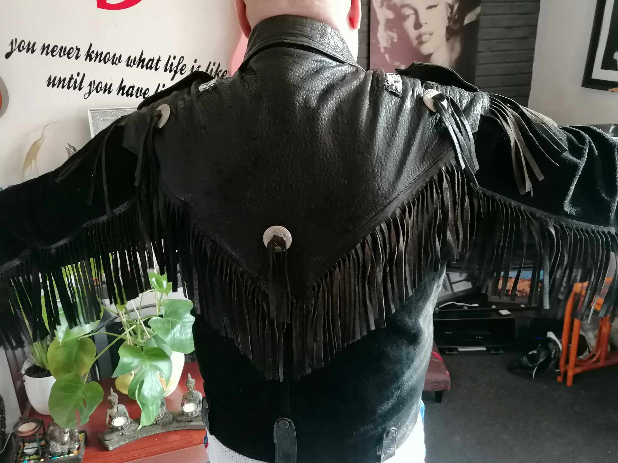Black Tassle western Leather jacket size XL