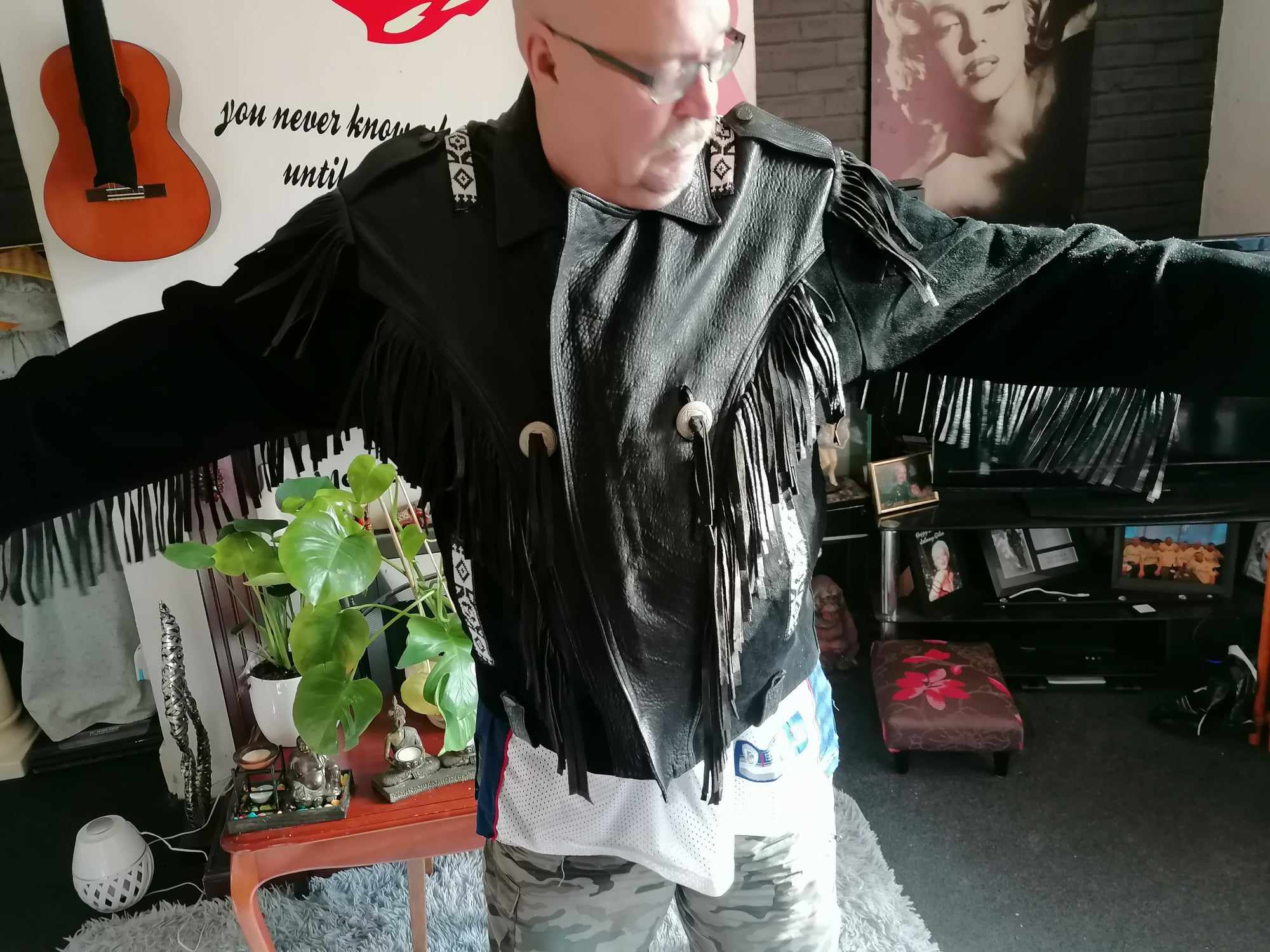 Black Tassle western Leather jacket size XL