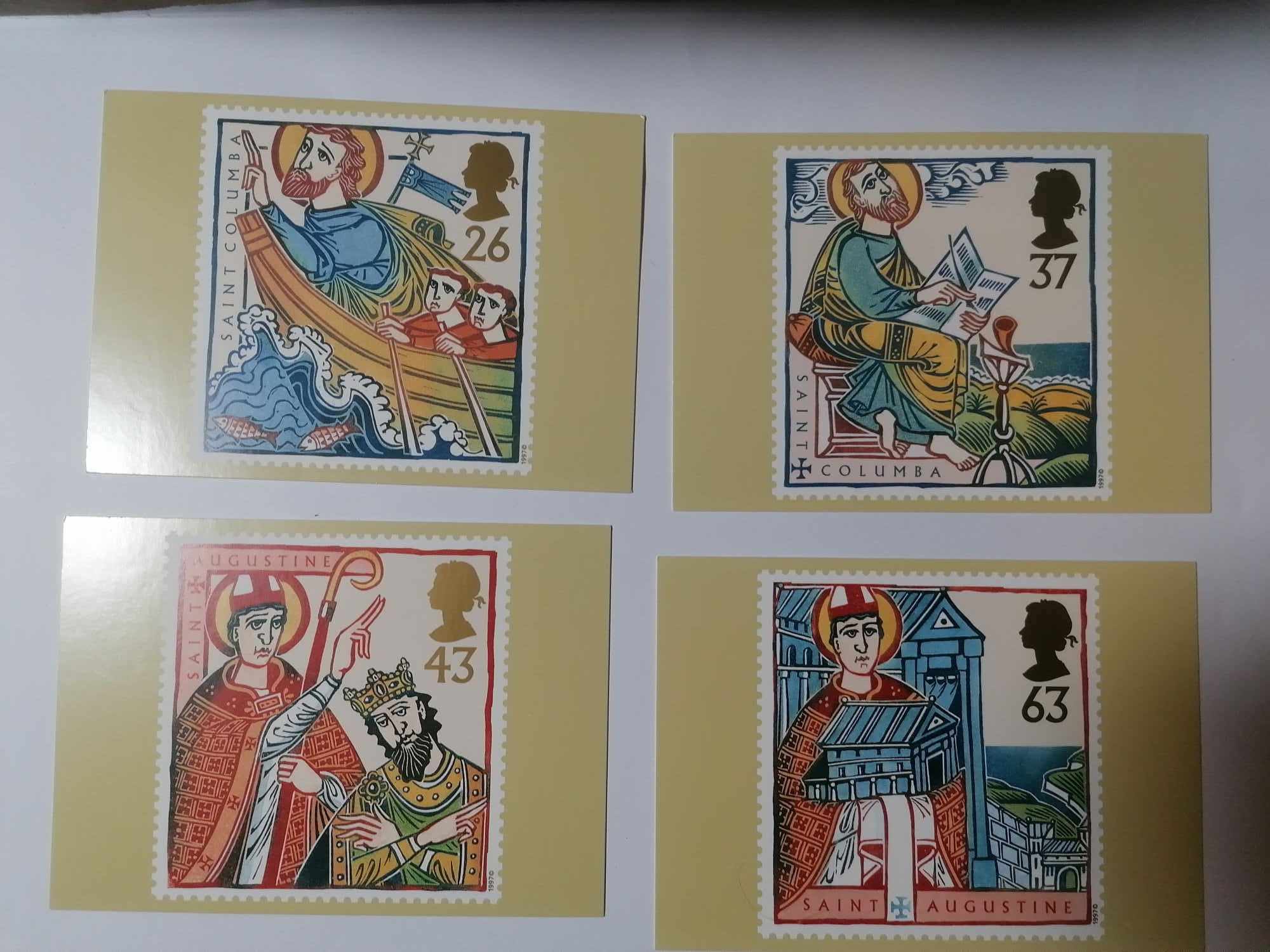 Set of 4 PHQ186 Royal Mail Stamp Postcards St Augustine & St Columbus 1997