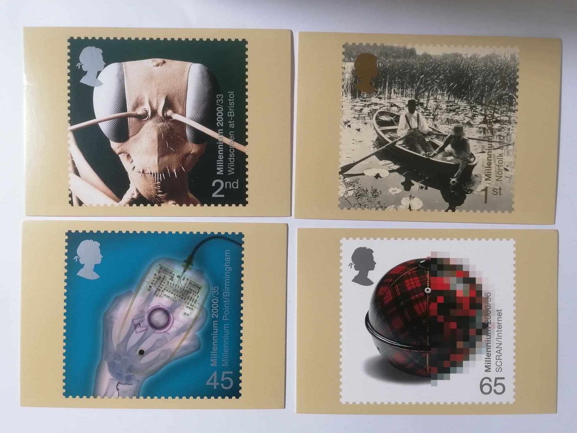 Set of 4 PHQ223 Royal Mail Stamp Postcards Mind over matter (Scran/internet) 2000