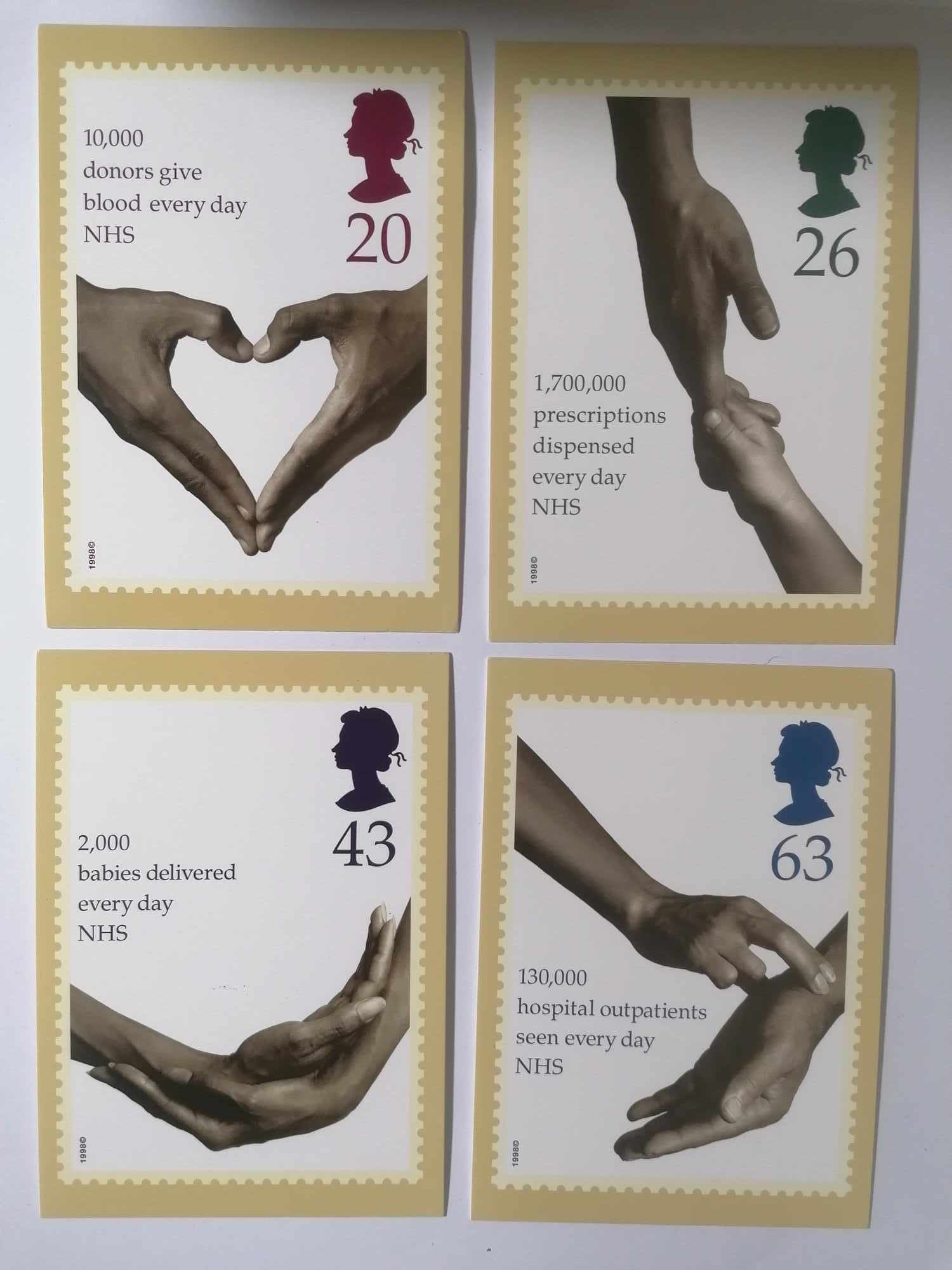 Set of 4 PHQ198 Royal Mail Stamp Postcards ealth (Pulse) 1998