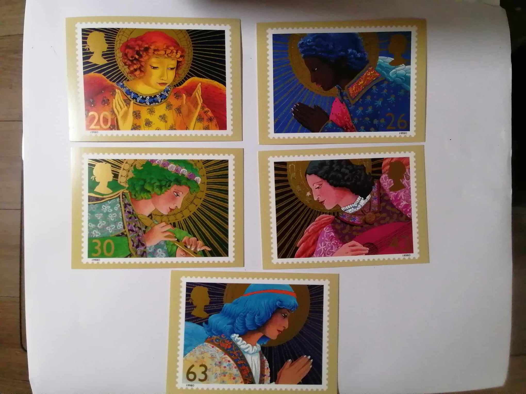 Set of 5 PHQ202 Royal Mail Stamp Postcards Christmas 1998 (in prayer)