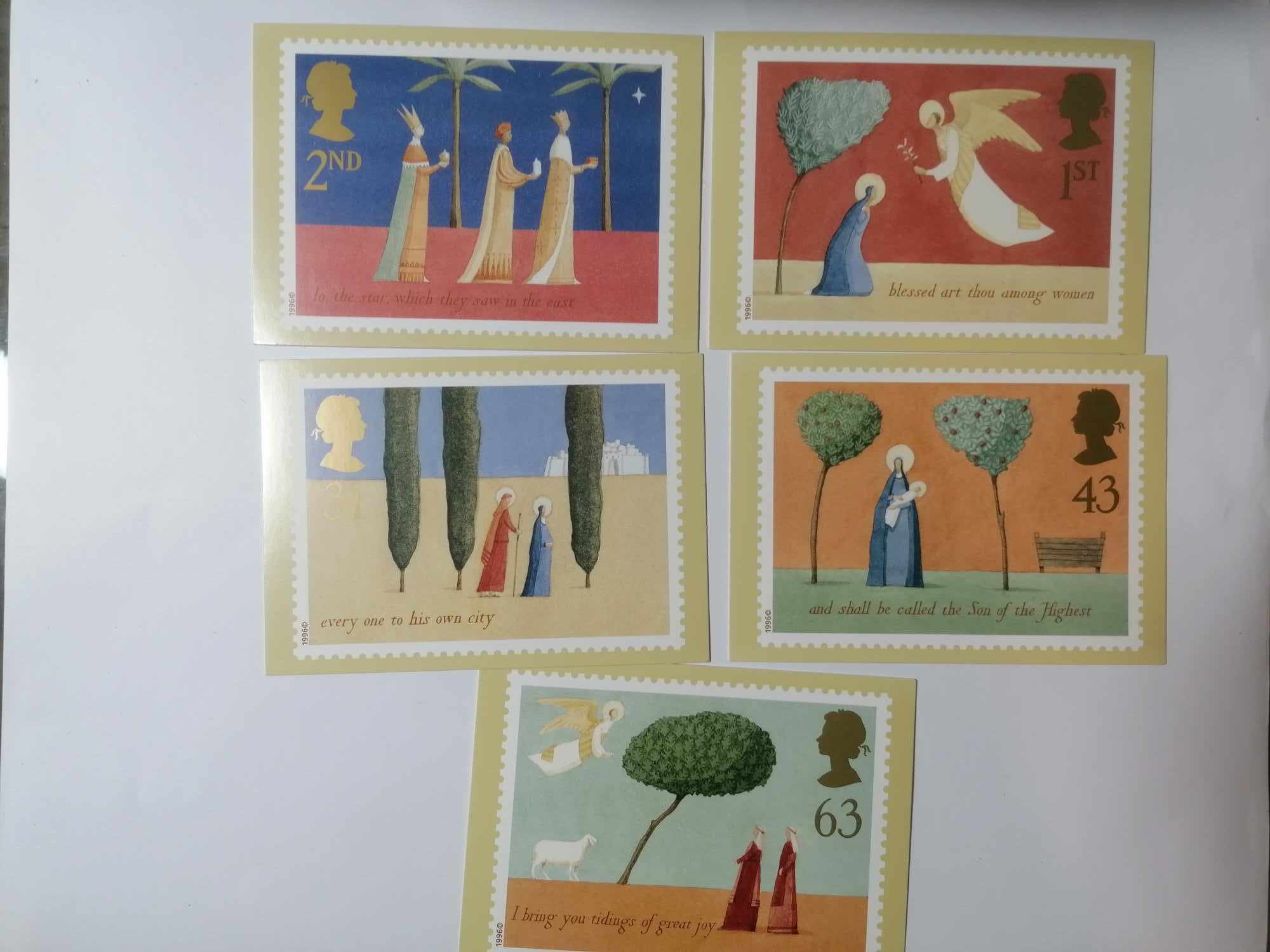 Set of 5 PHQ184 Royal Mail Stamp Postcards Christmas 1996