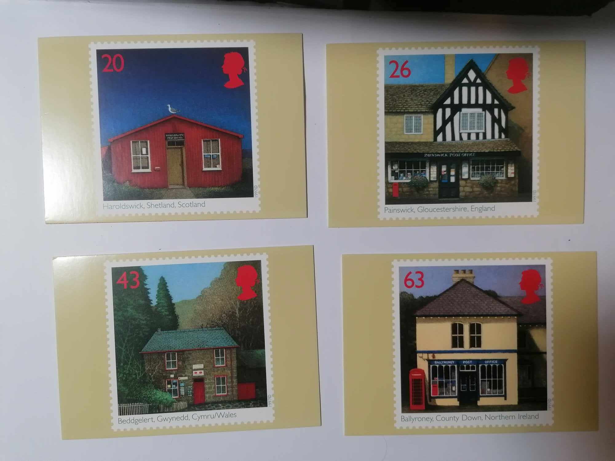 Set of 4 PHQ190 Royal Mail Stamp Postcards Post Offices 1997