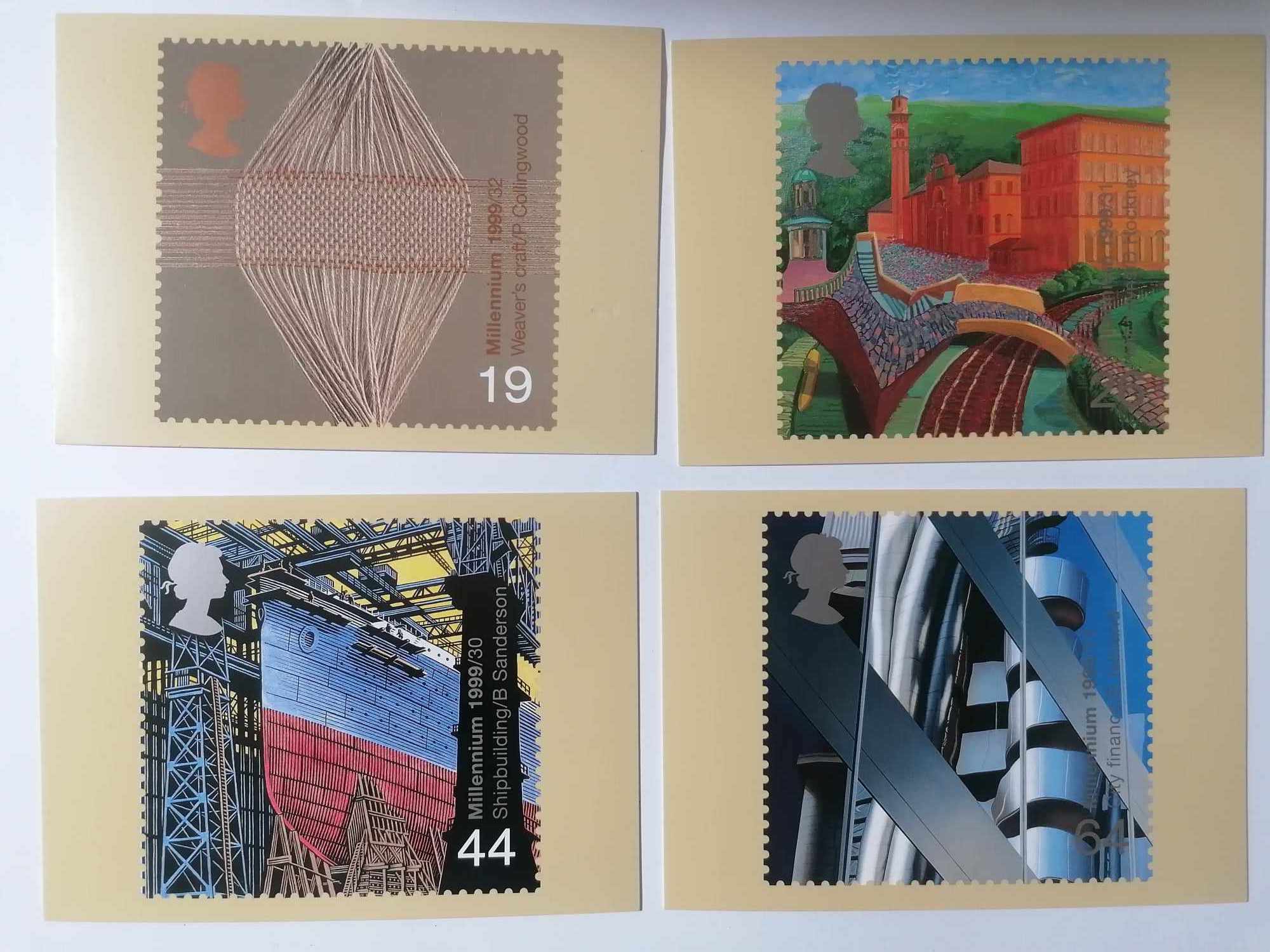 Set of 4 PHQ207 Royal Mail Stamp Postcards Workers Tale (City Finances) 1999