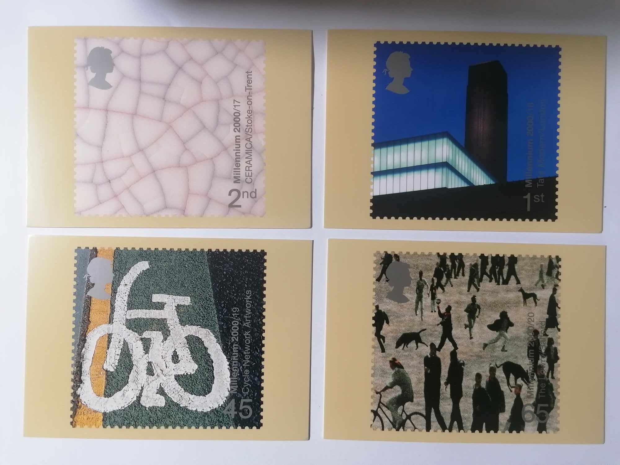 Set of 4 PHQ219 Royal Mail Stamp Postcards Art &Craft (The Lowry/Salford) 2000