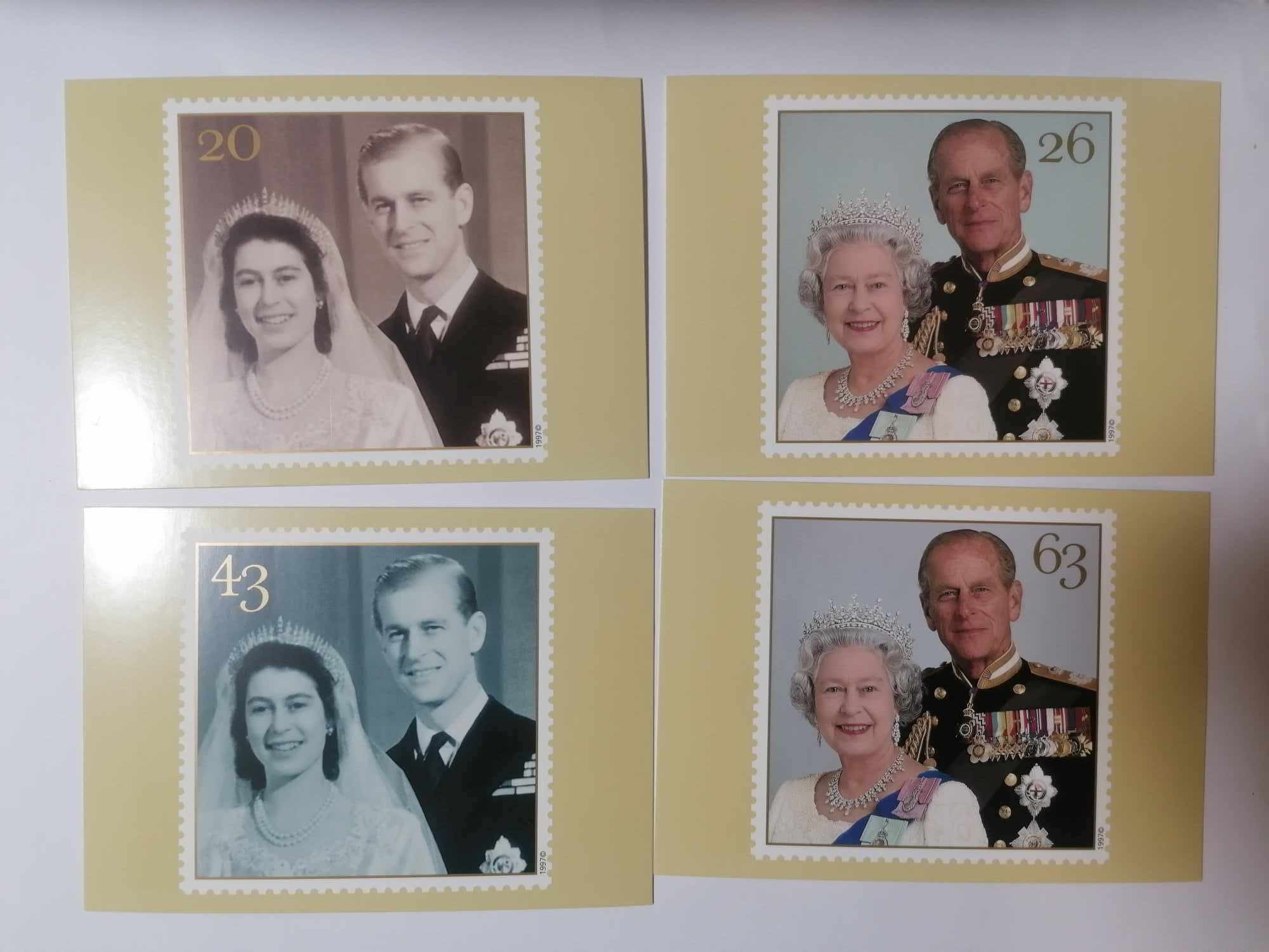 Set of 4 PHQ292 Royal Mail Stamp Postcards The Golden Wedding Anniversary 1997