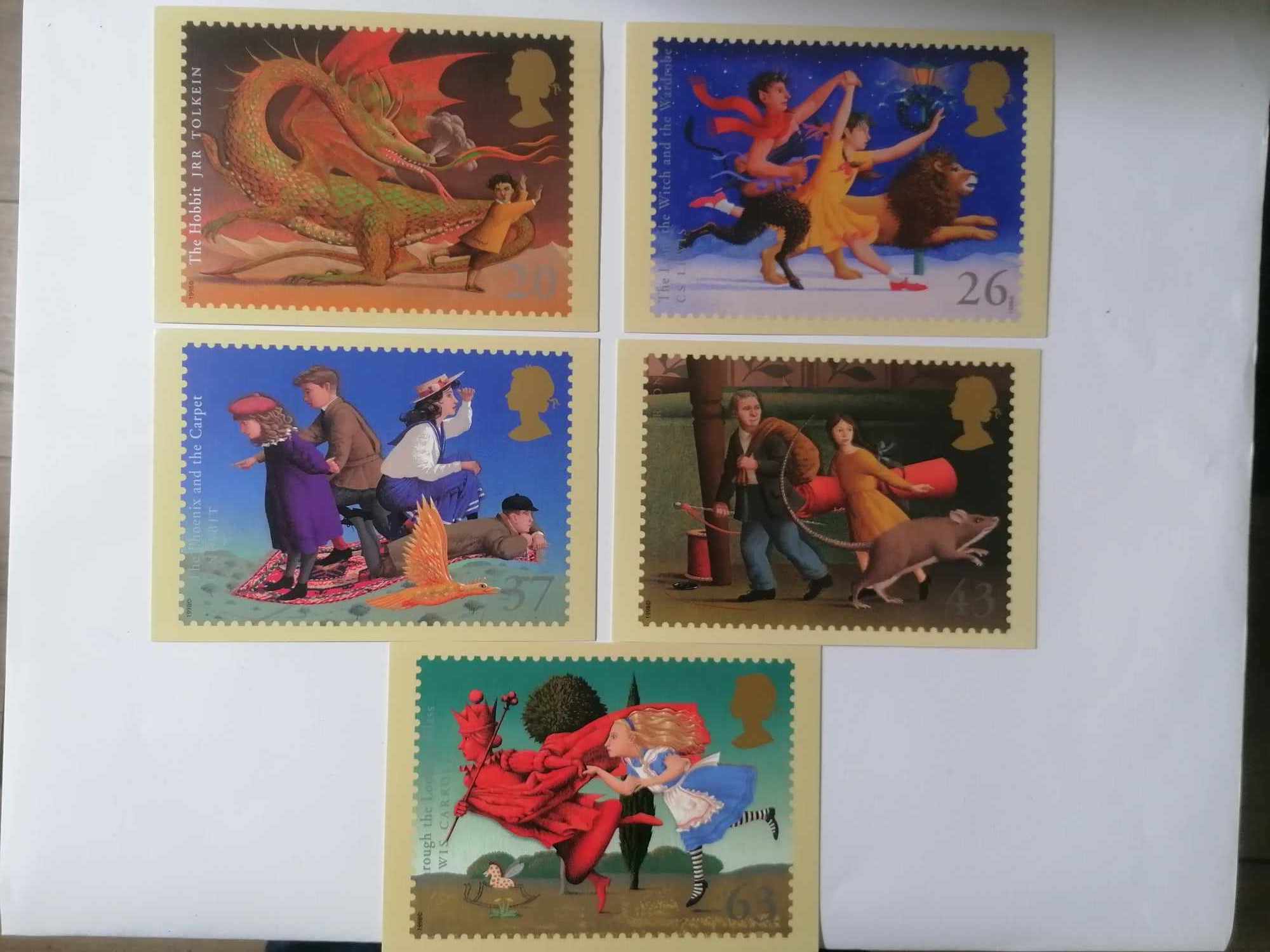 Set of 5 PHQ199 Royal Mail Stamp Postcards Magical Worlds (Thru the looking glass) 1998