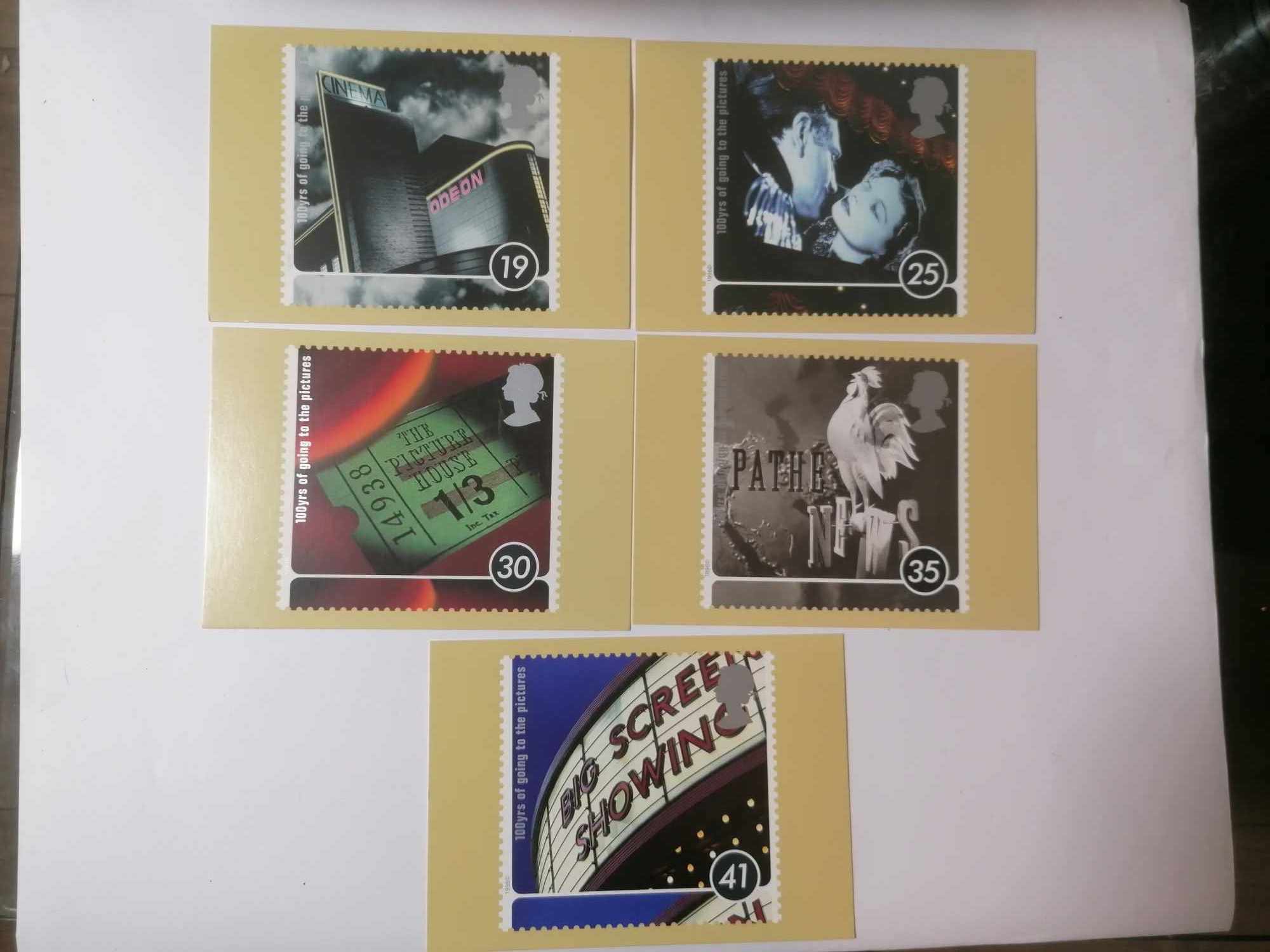 Set of 5 PHQ178 Royal Mail Stamp Postcards 100 Years of goint to the pictures 1996