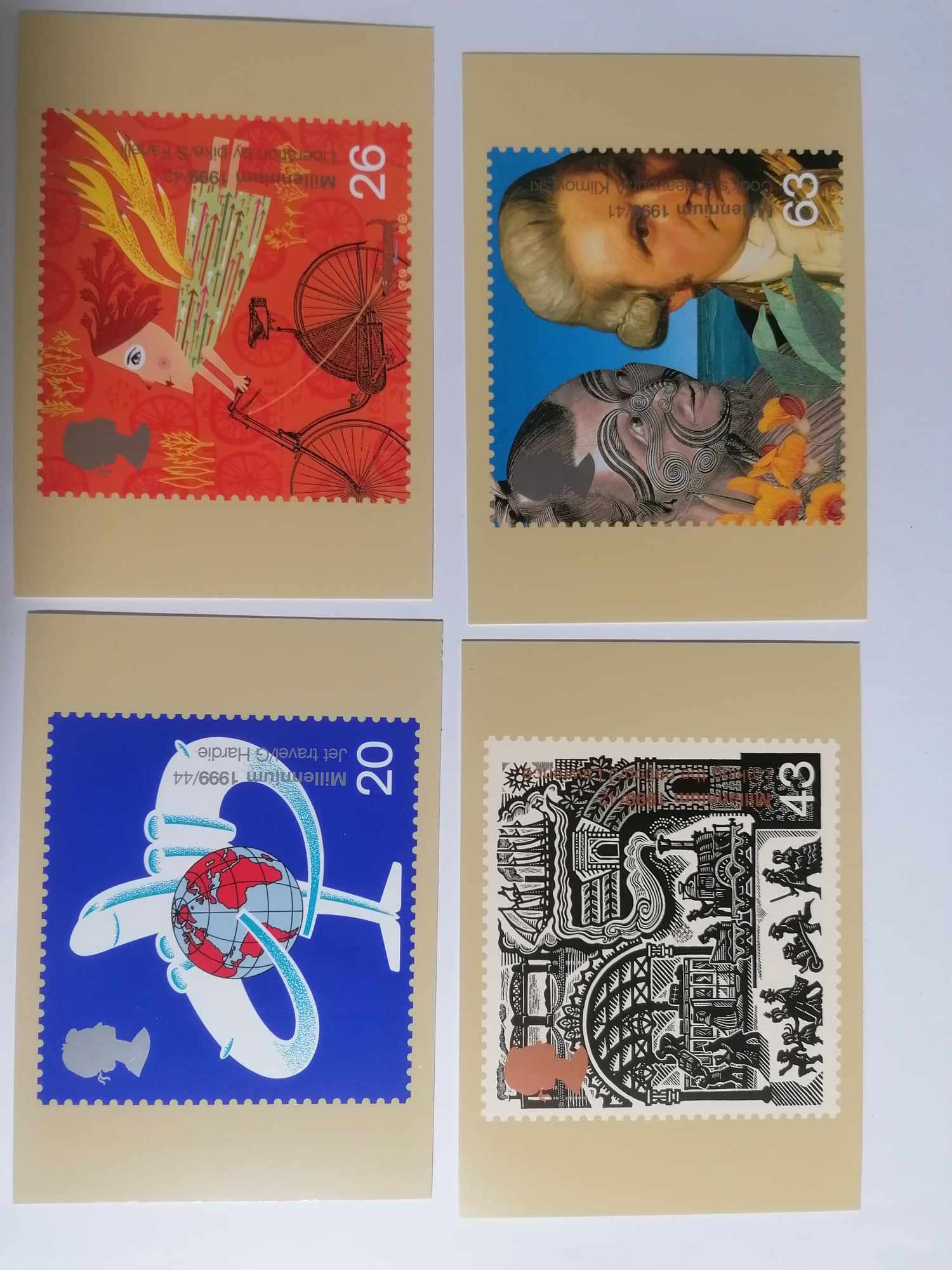 Set of 4 PHQ204 Royal Mail Stamp Postcards Travellers Tale 1999