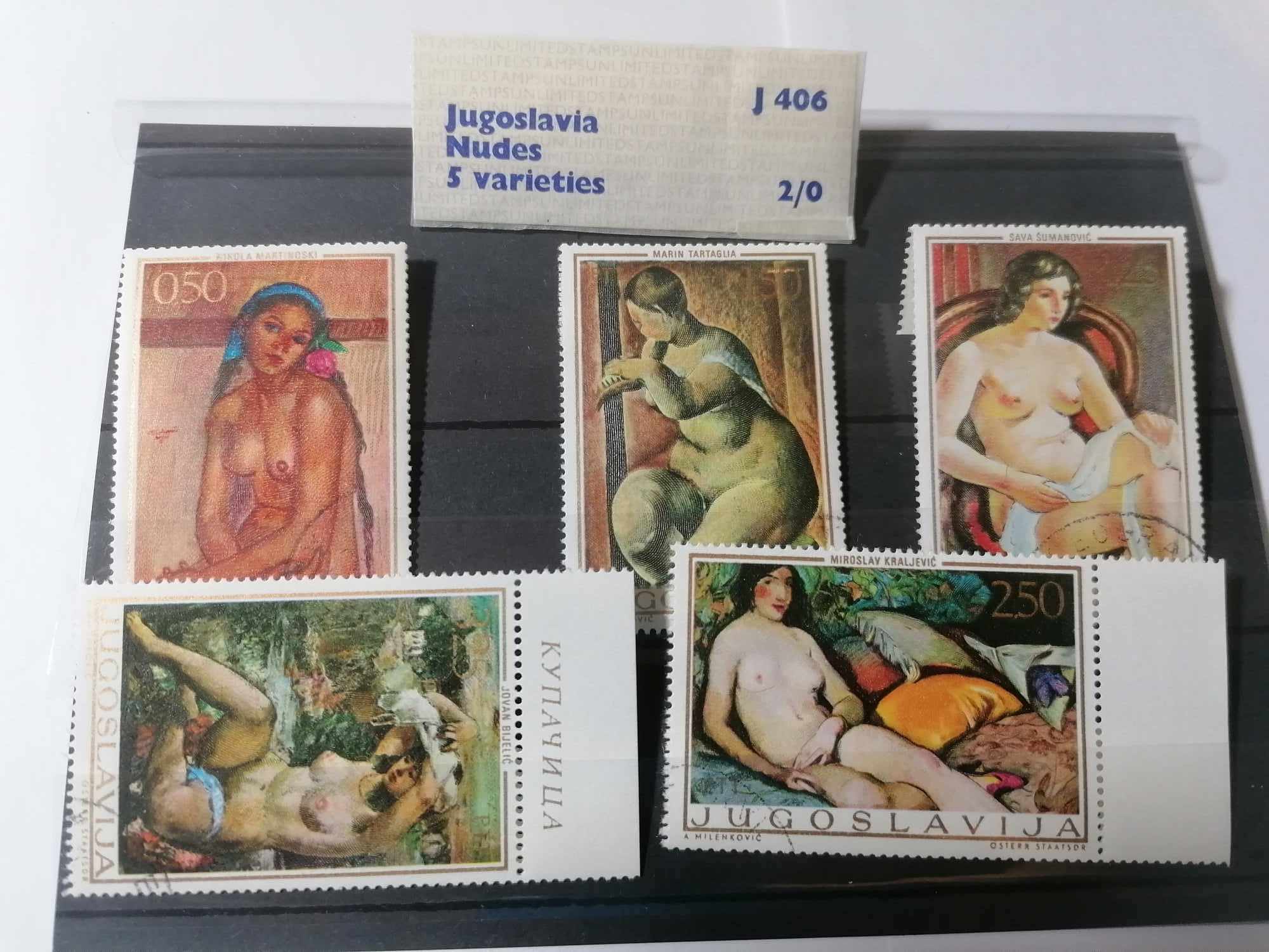 Postage stamp set 5 versions Yogouslavia Nudes J406 1968