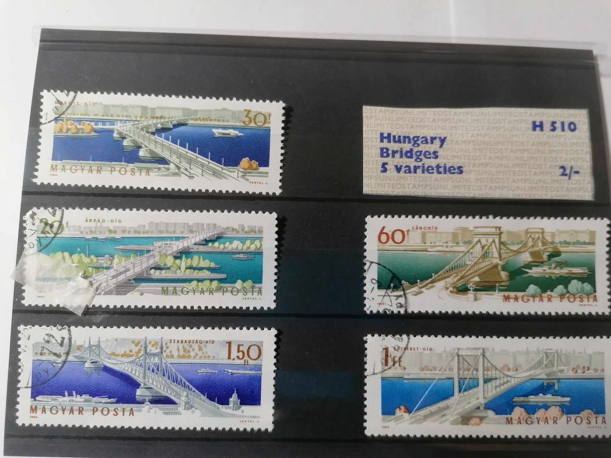Postage stamp set 5 versions Hungary Bridges H510 1972