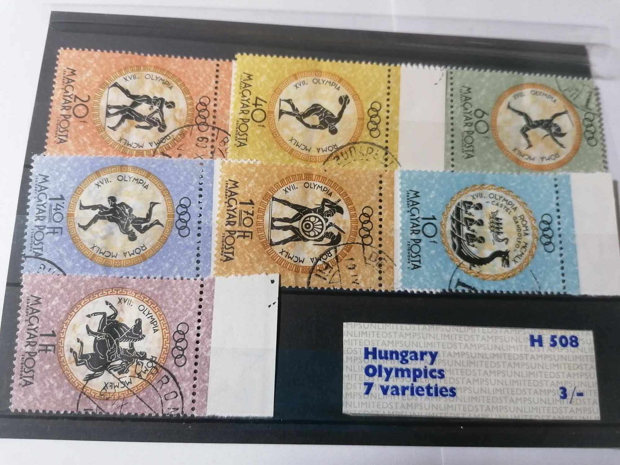 Postage stamp set 7 versions Hungary Olympics H508 1960