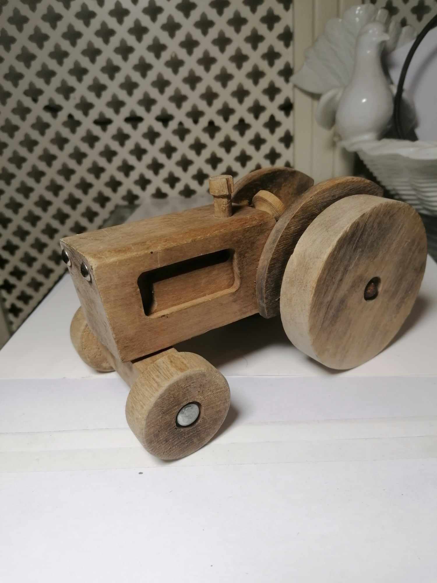 1950s Light Oak kiddies Tractor 18cm x 11cm nice thing