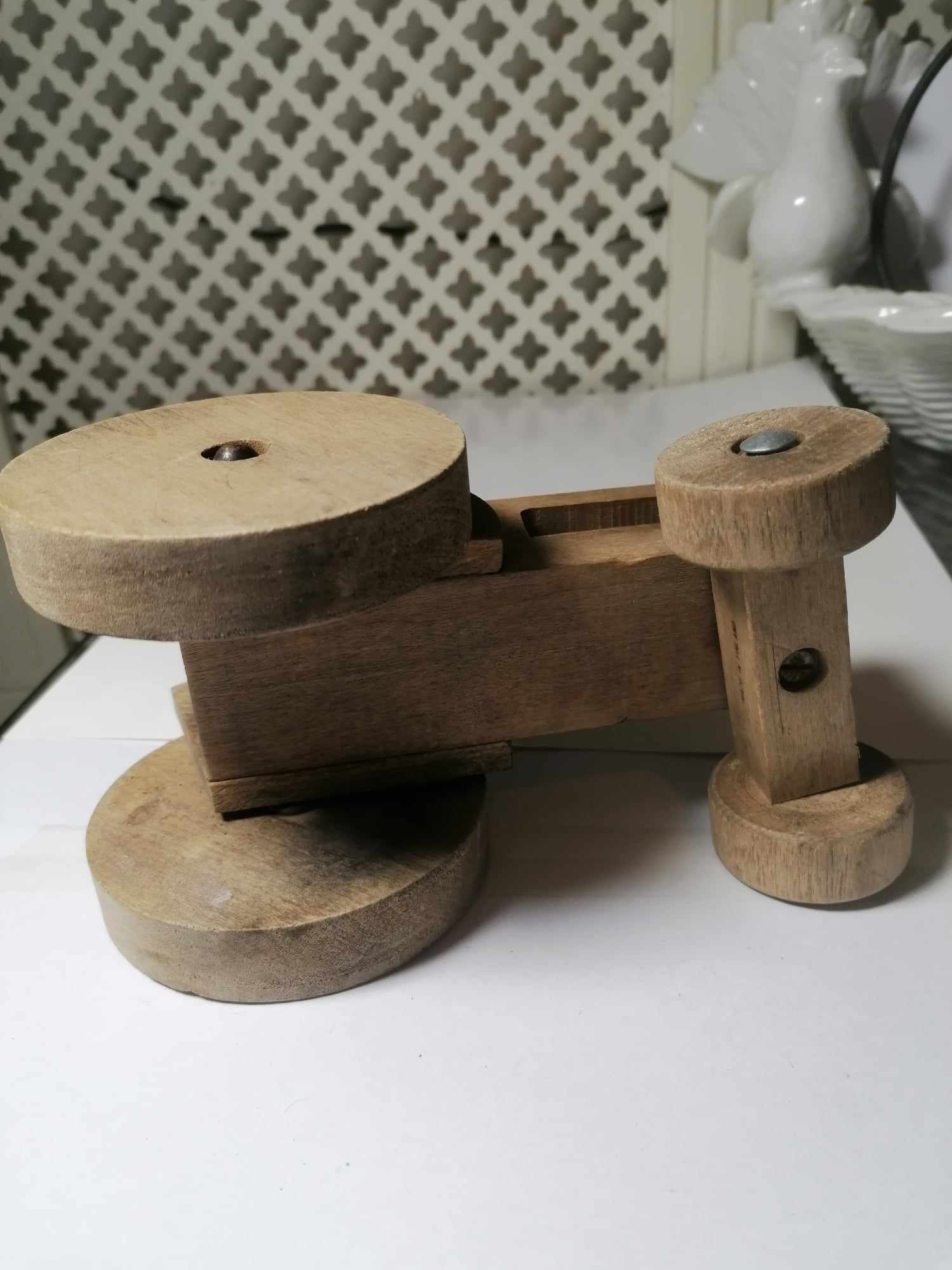 1950s Light Oak kiddies Tractor 18cm x 11cm nice thing