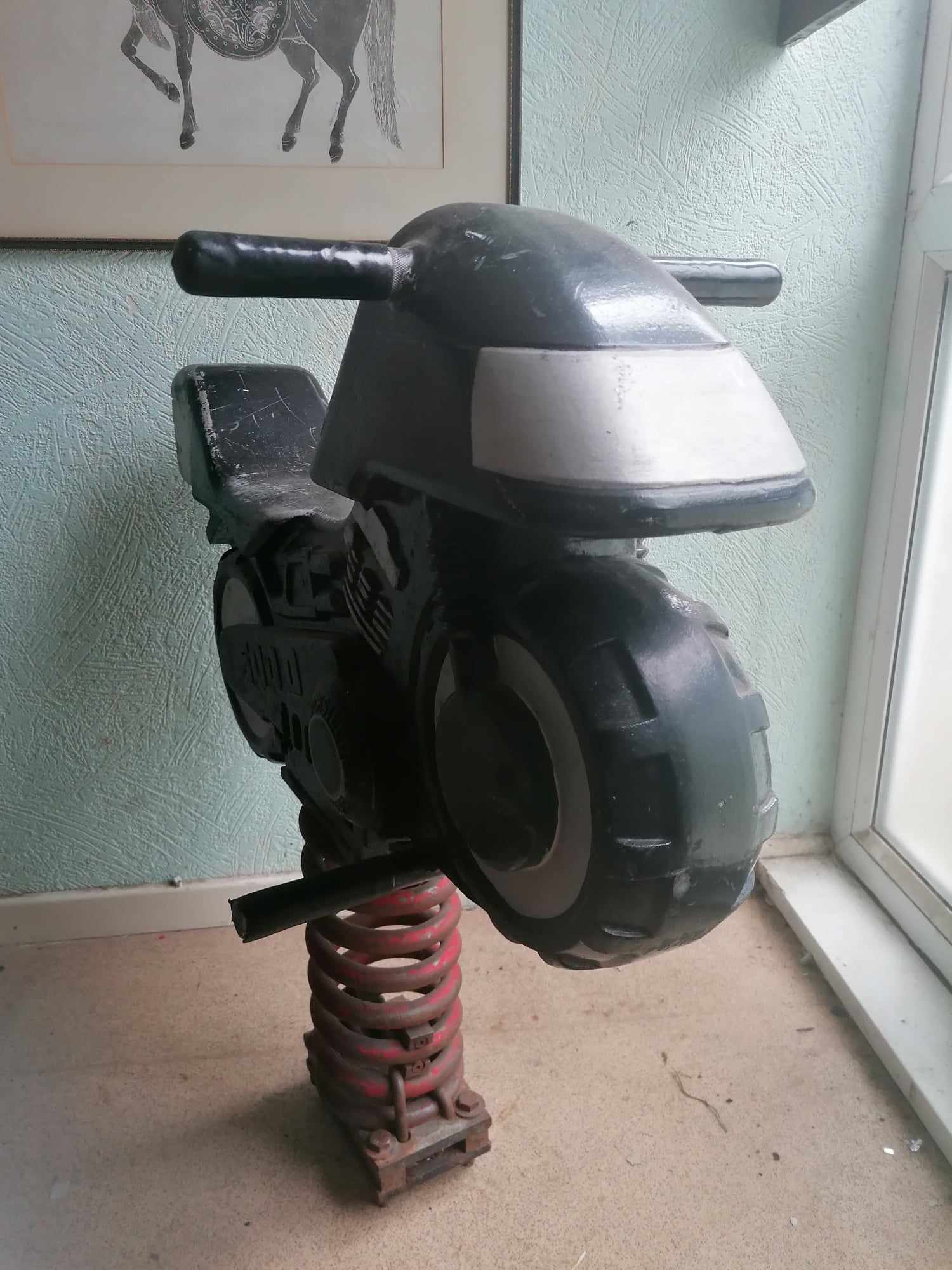 Heavy Cast Aluminium WICKSTEED Playground Springy Motorbike with all ancillaries