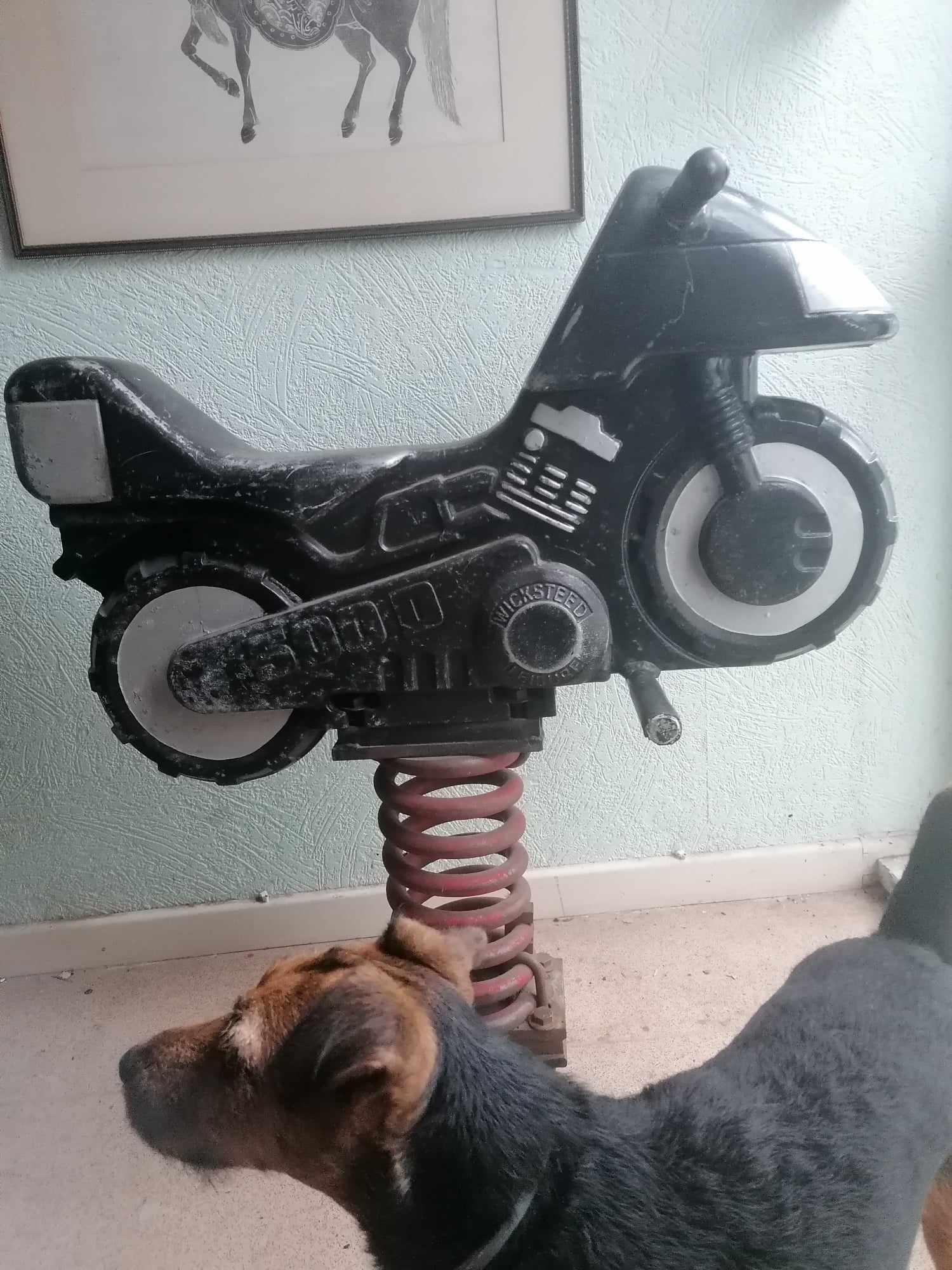 Heavy Cast Aluminium WICKSTEED Playground Springy Motorbike with all ancillaries