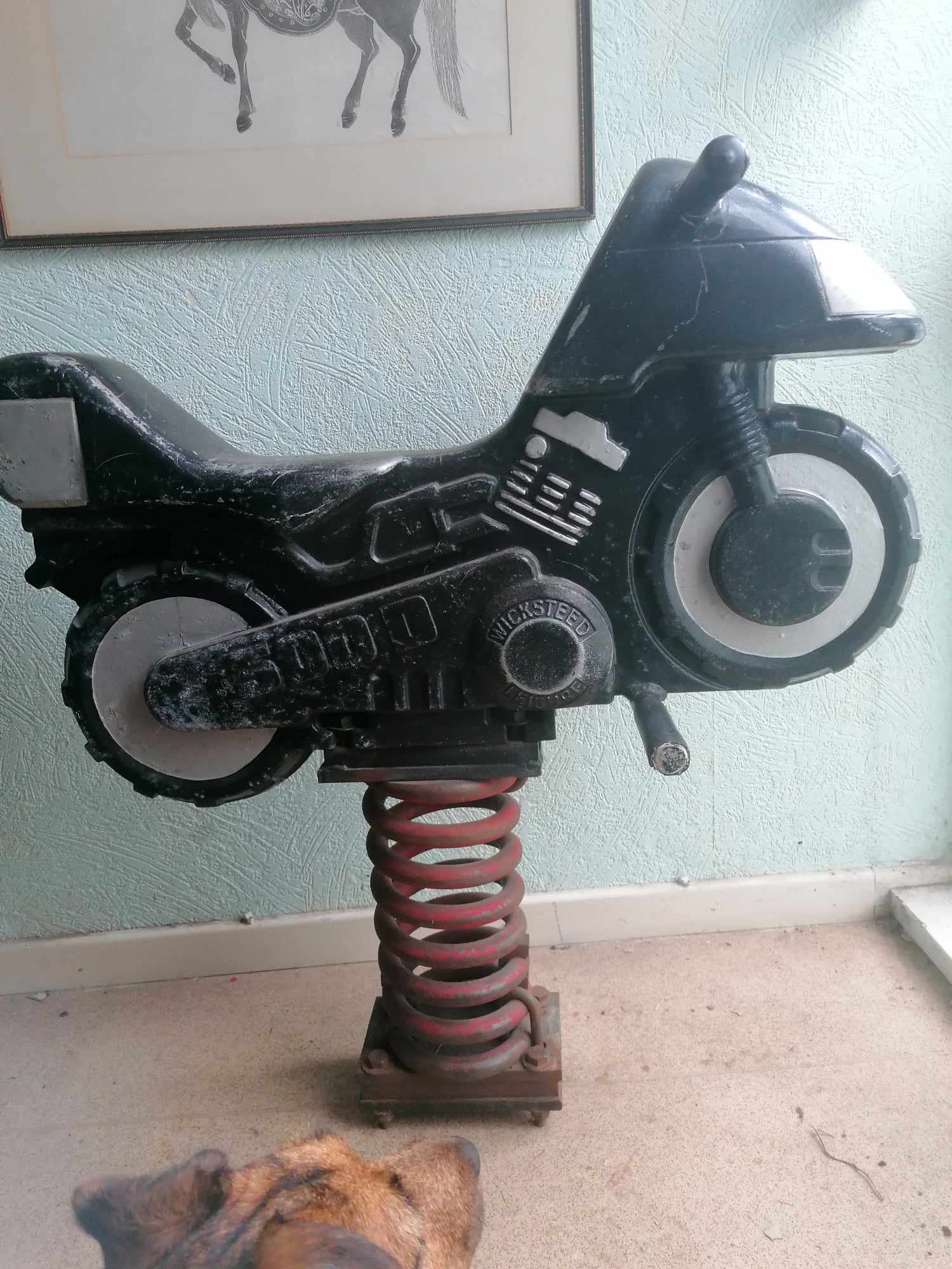 Heavy Cast Aluminium WICKSTEED Playground Springy Motorbike with all ancillaries