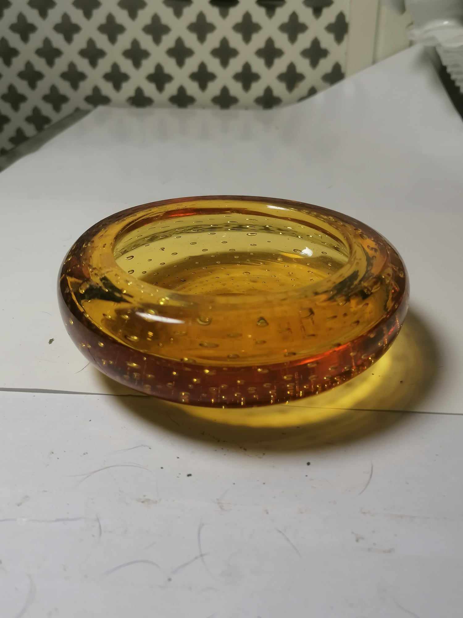 Murano Bullicante Pin Dish in Amber/Yellow glass By Vinicio Vianello Galliano Ferro 11cm 500g No chips or cracks 