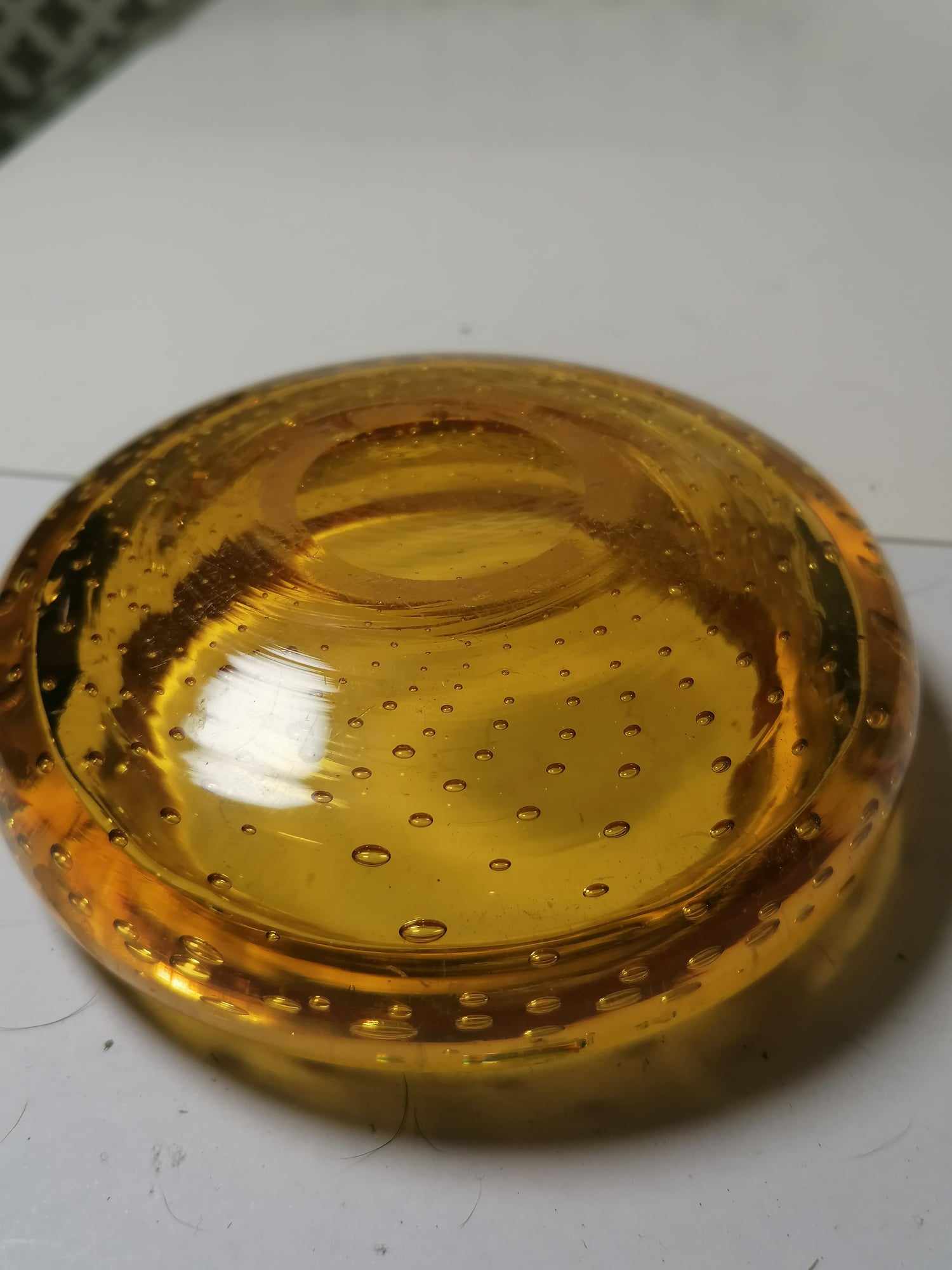 Murano Bullicante Pin Dish in Amber/Yellow glass By Vinicio Vianello Galliano Ferro 11cm 500g No chips or cracks 