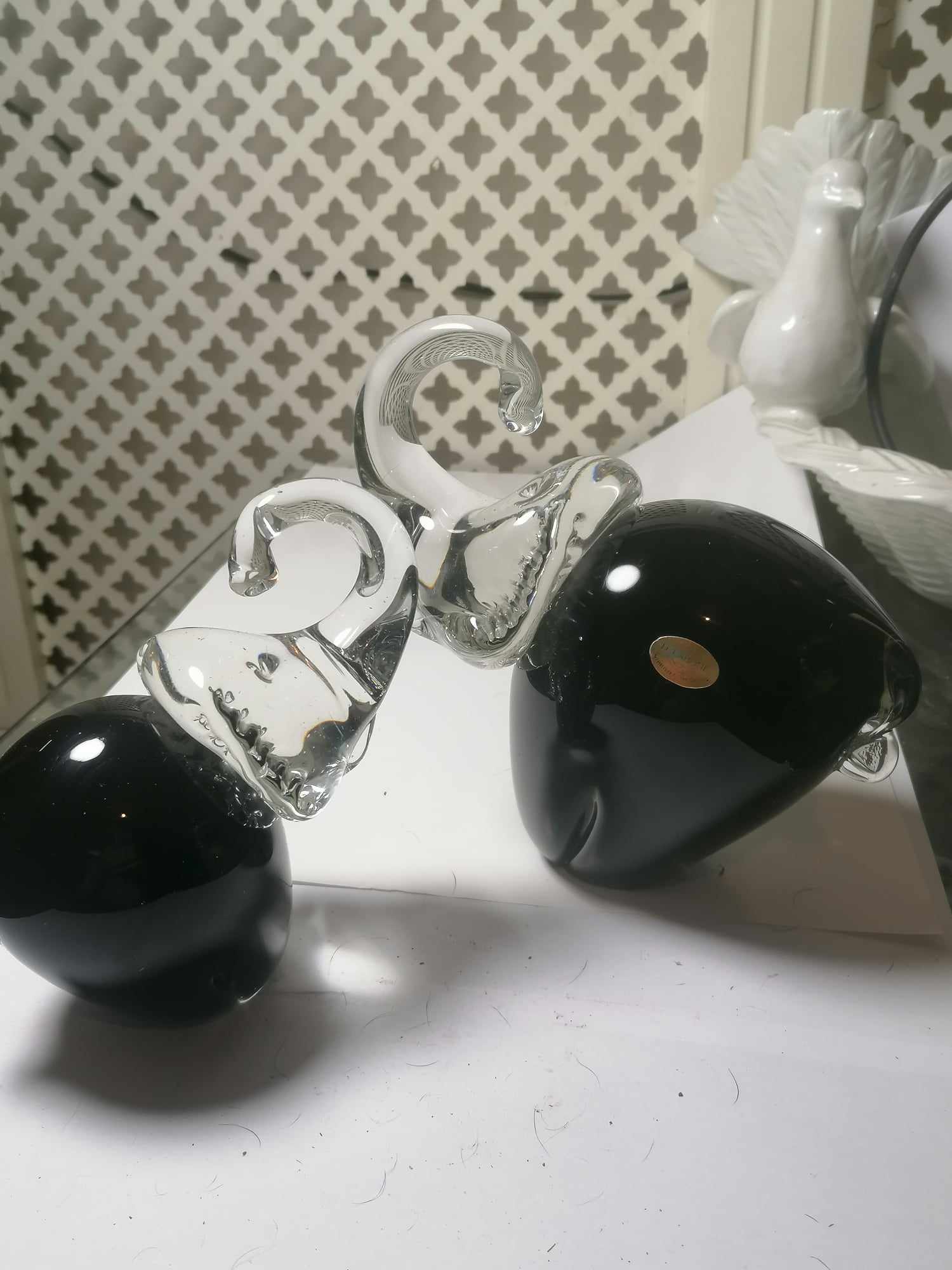 Brazilian Cristais Labone pair of Elephants in Black & Clear Glass No chips or cracks 