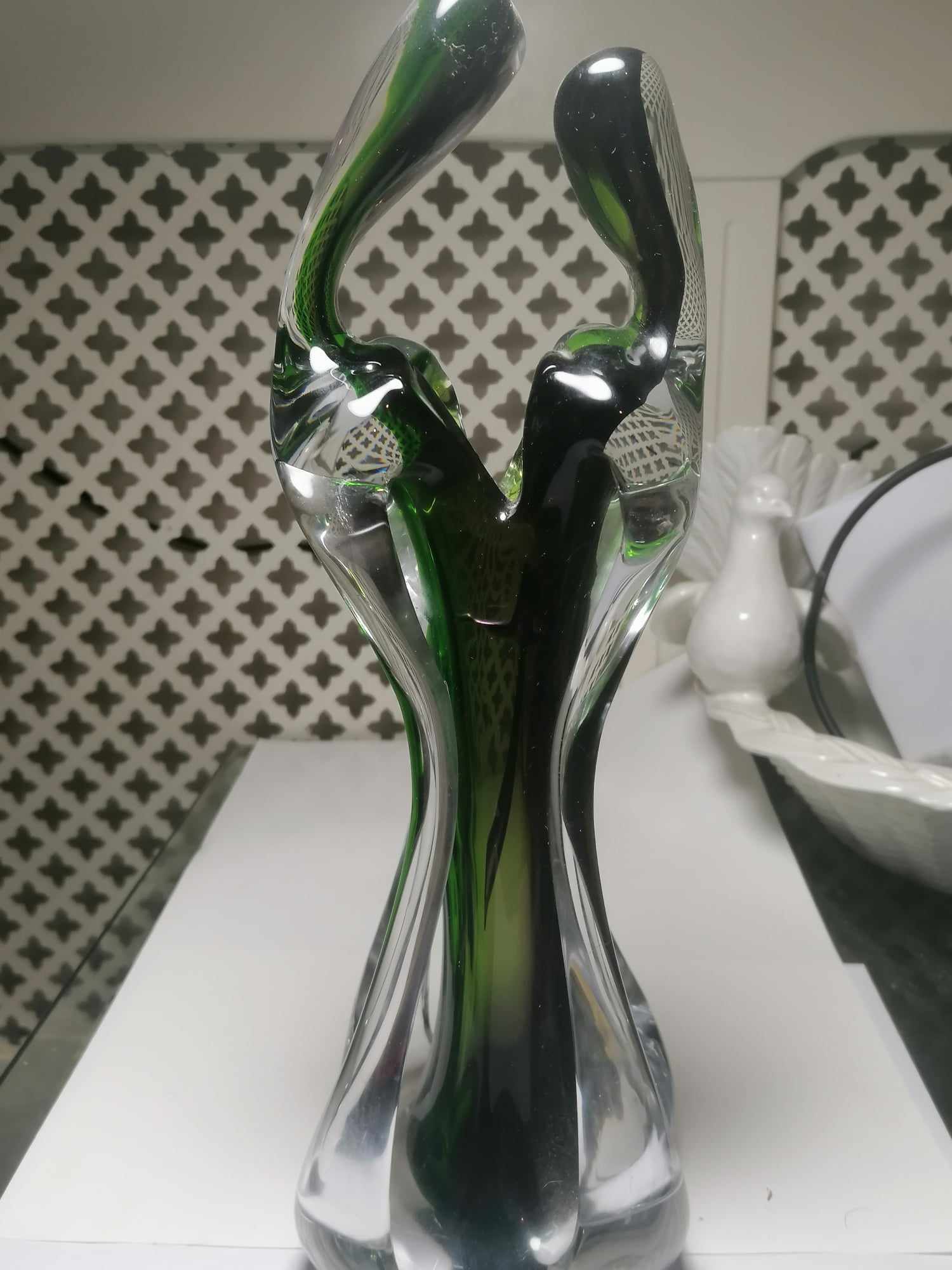 Murano Abstract Lover Embrace/One Love tall vase 35cm high 2 Kilos weight No chips or cracks iin Green Clear and Purple