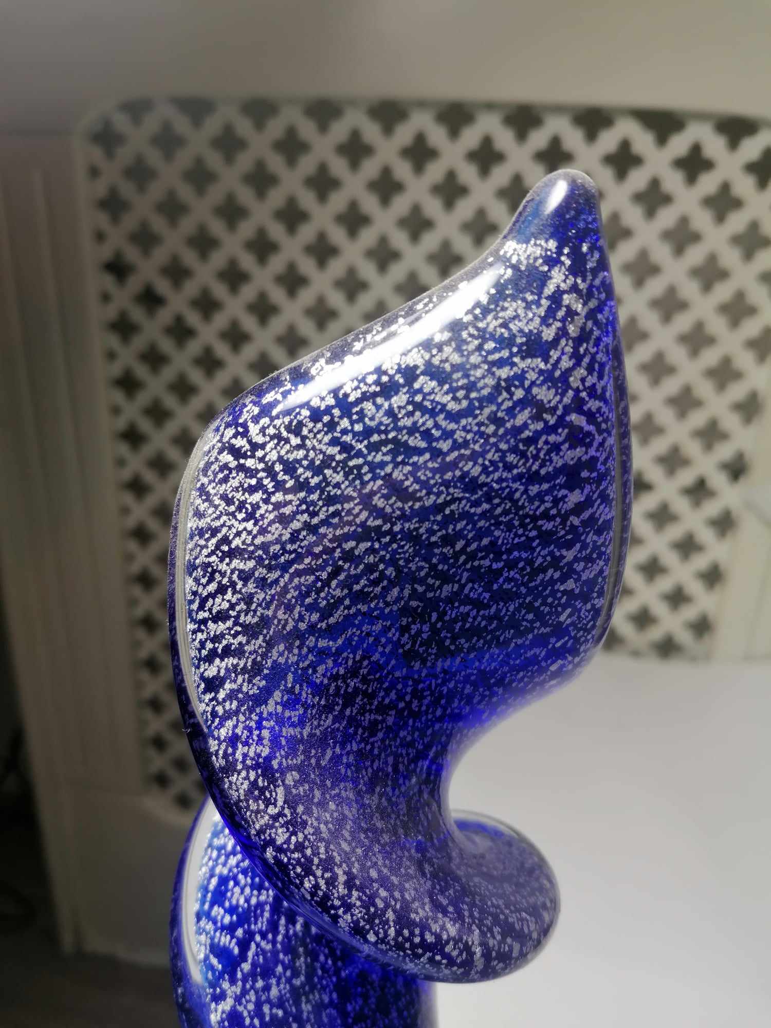 Murano Twist Sculpture pair by Zane both Signed on bottom 32cm High 2.1 Kilos each Bright blue with real silver flecks