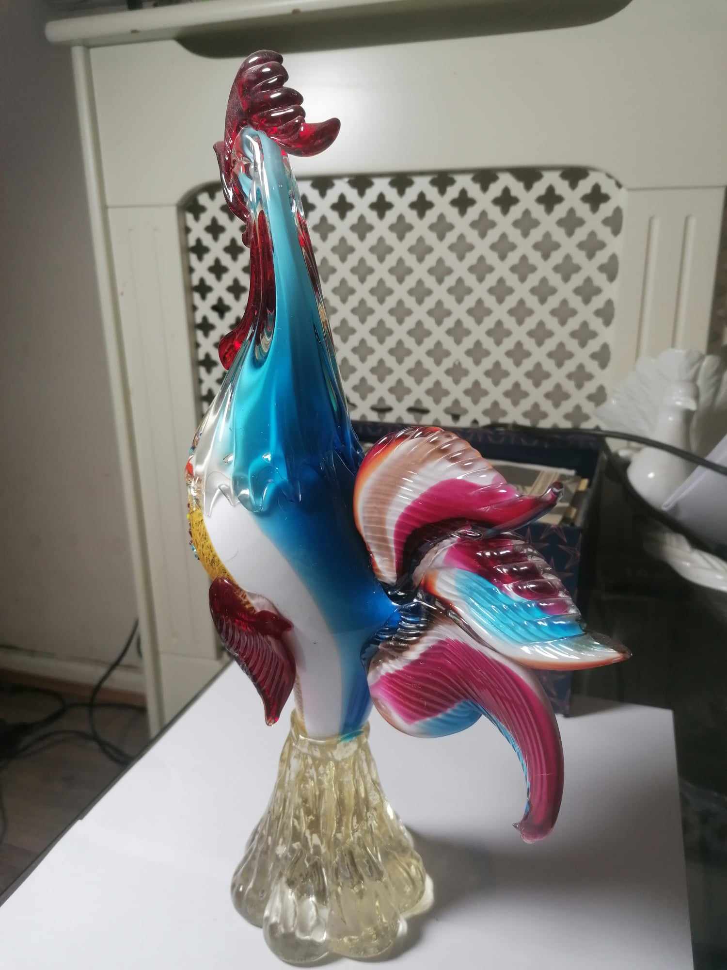 Murano Bejewelled Cockerel 36cm 1.5 Kilo Slight nibble on end of Middle tail feather see picture 4