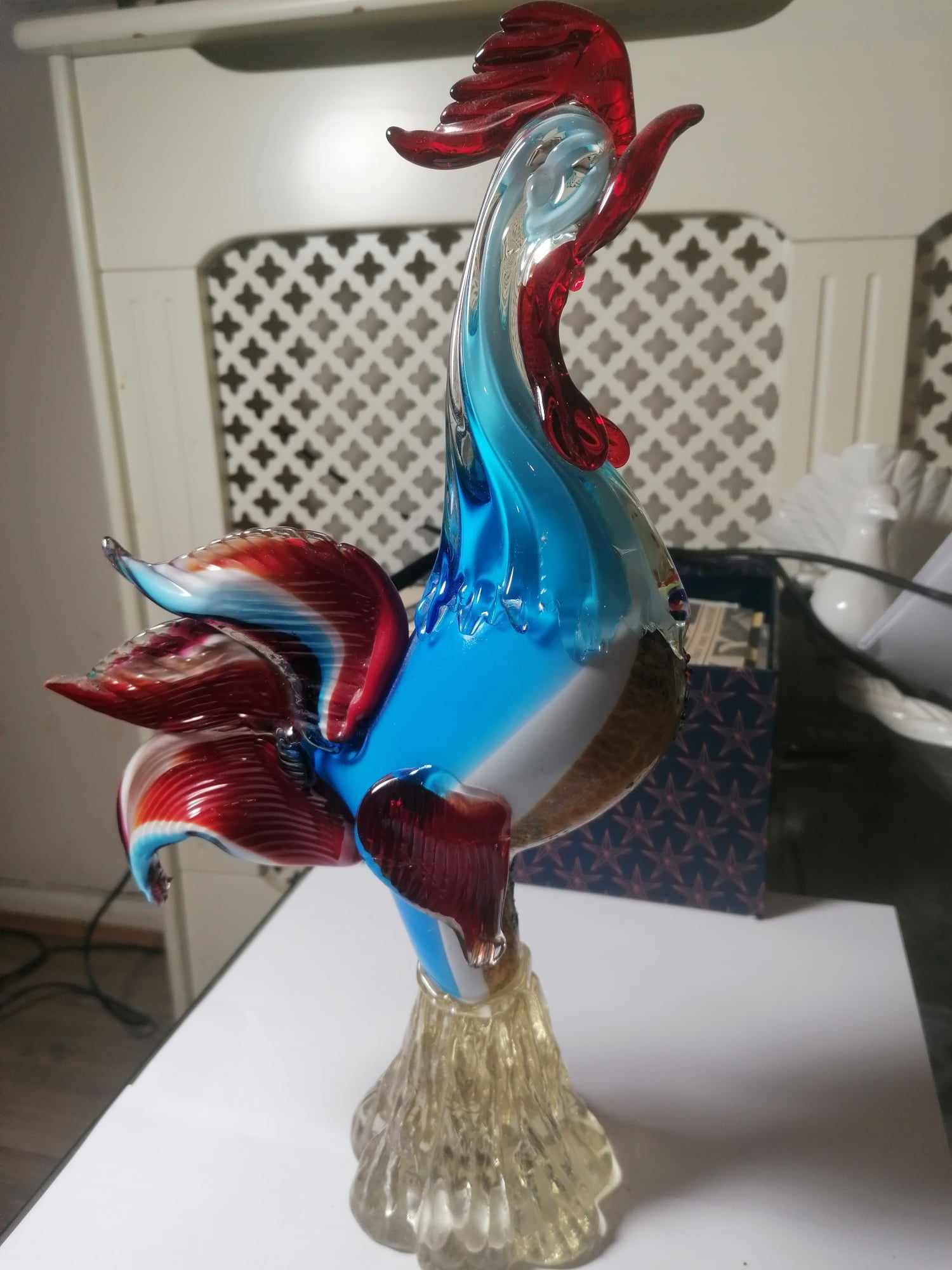 Murano Bejewelled Cockerel 36cm 1.5 Kilo Slight nibble on end of Middle tail feather see picture 4