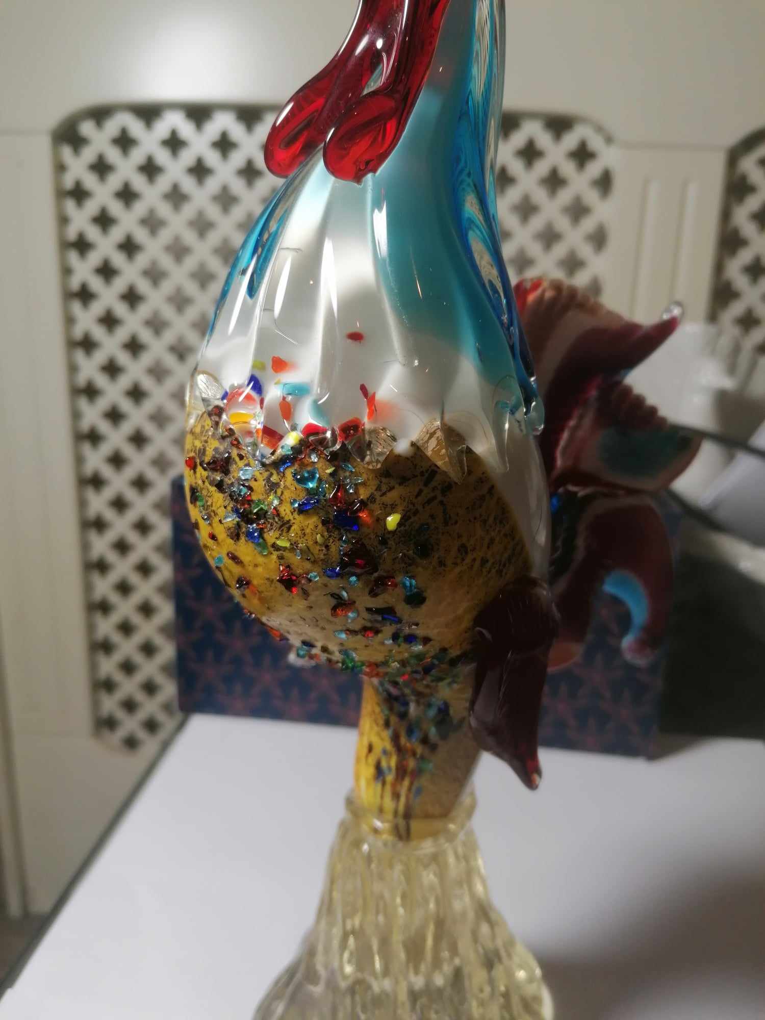 Murano Bejewelled Cockerel 36cm 1.5 Kilo Slight nibble on end of Middle tail feather see picture 4