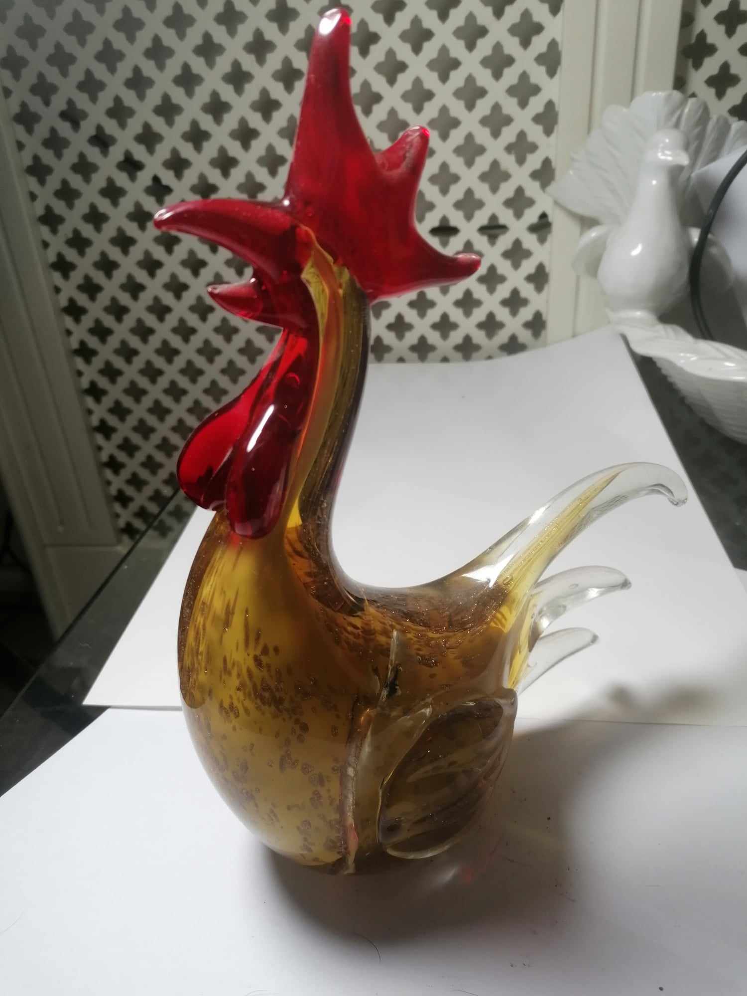 Murano Real Gold fleck Cockerel 25cm 1.5 Kilo  few cracks thruout 