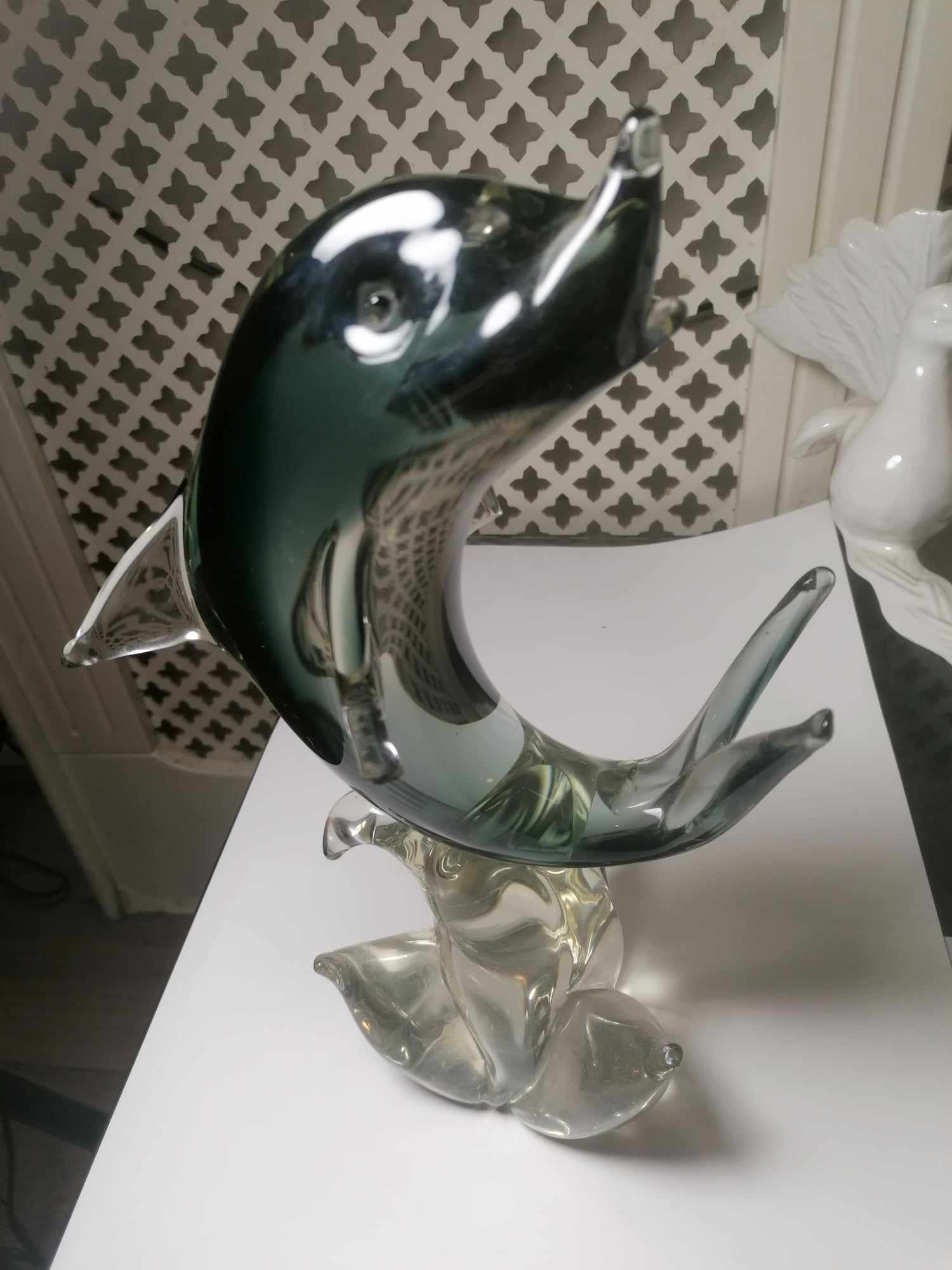 Murano Dolphin Black and Clear Slight nips to the ends of the flippers 30cm 2.3 Kilos