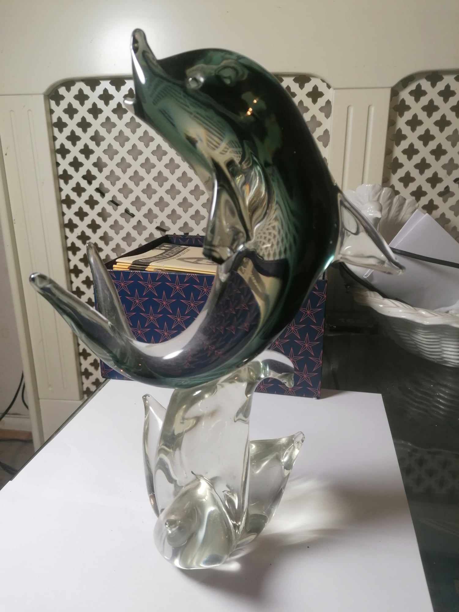 Murano Dolphin Black and Clear Slight nips to the ends of the flippers 30cm 2.3 Kilos