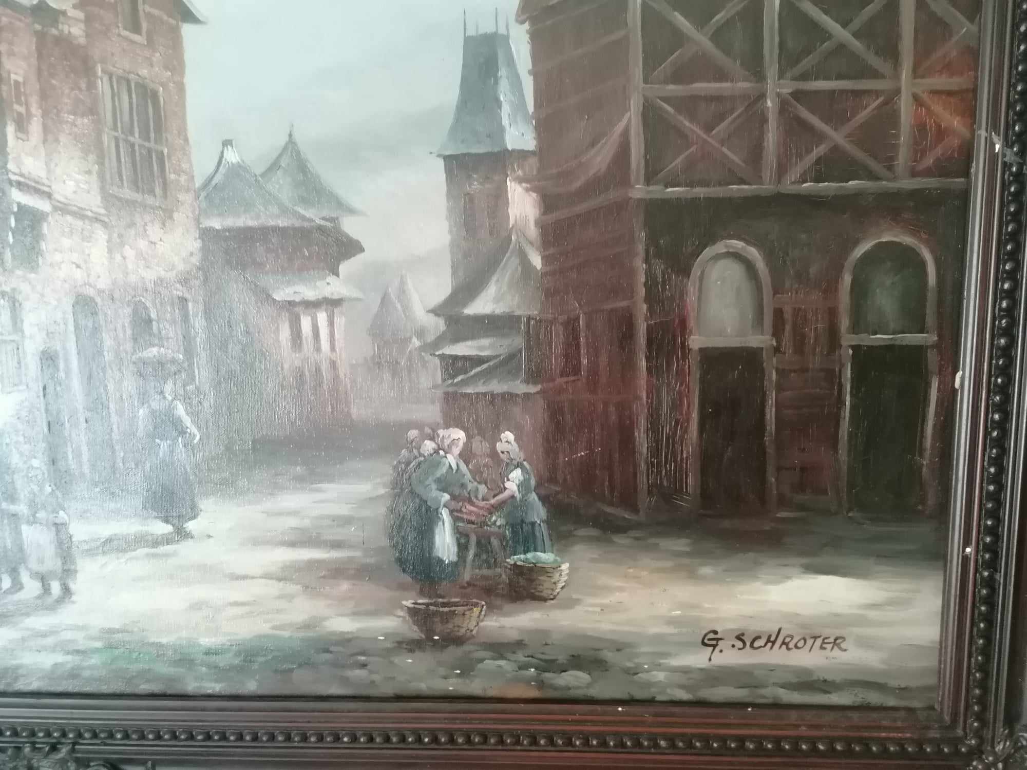Dutch oil painting by G.SCHROTER (1928-1012) Dutch oil painting on Board 107 x 76 to frame edges