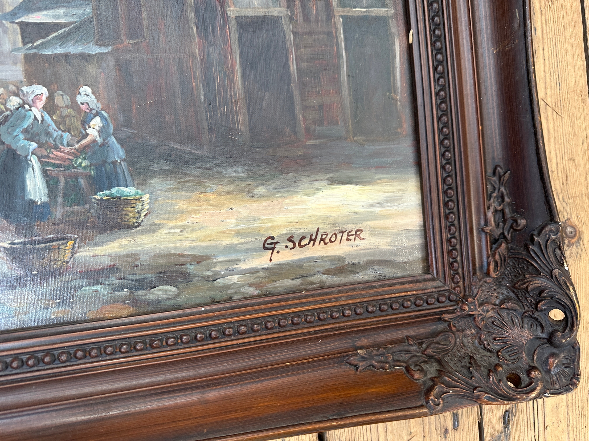 Dutch oil painting by G.SCHROTER (1928-1012) Dutch oil painting on Board 107 x 76 to frame edges