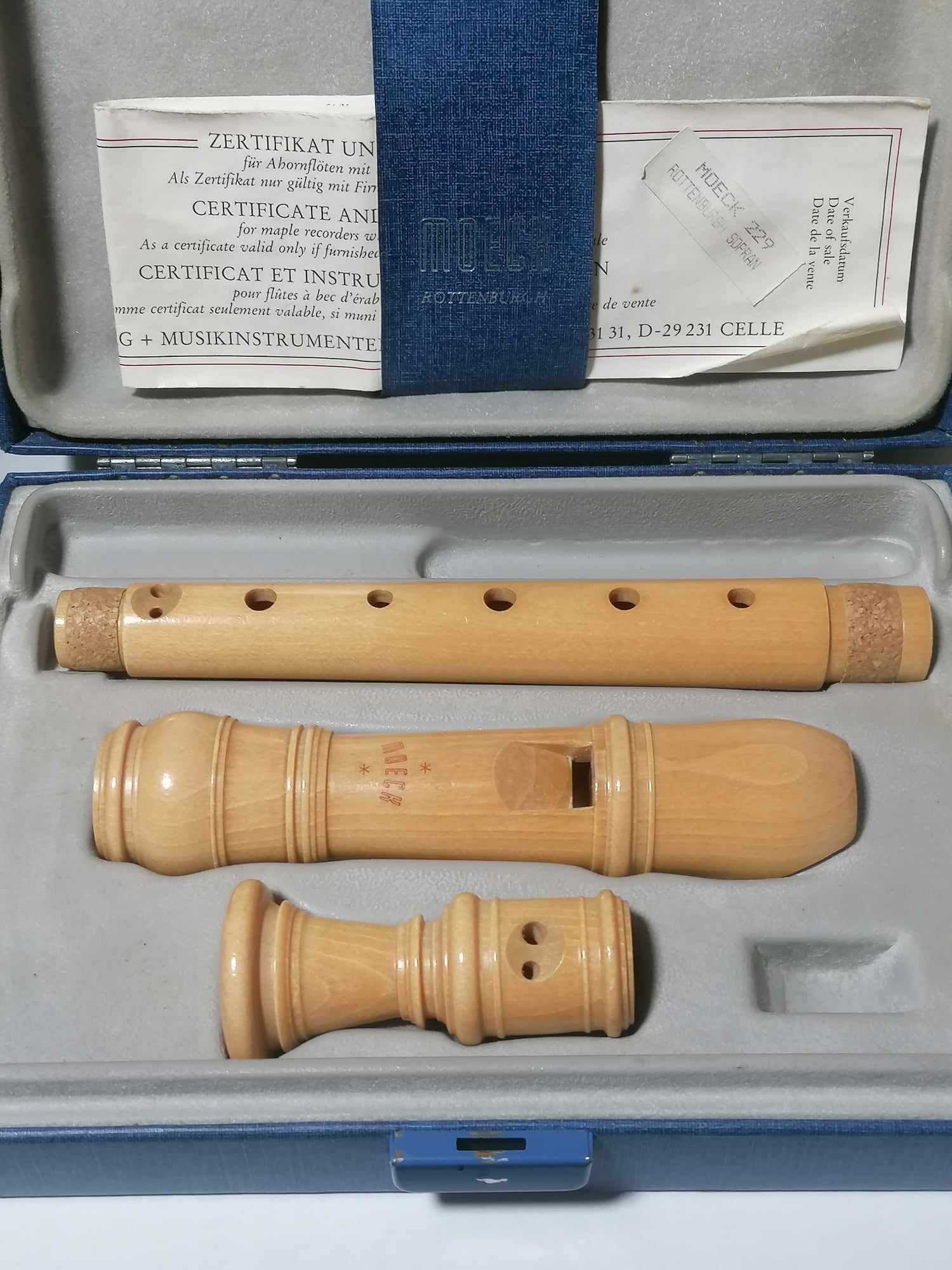 1980s NEW Flauto Dolce MOECH Rottenburgh 229 Recorder in Maple 3 piece 
