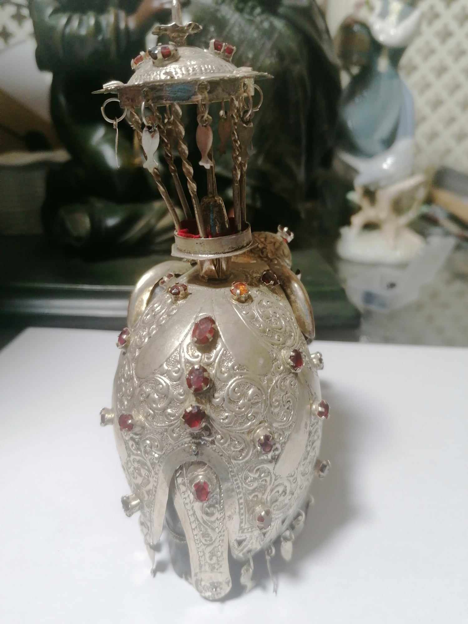 Indian/Sri Lankan Perehera Elephant in Ebony and Silver or Silver Gilt stands 4" 