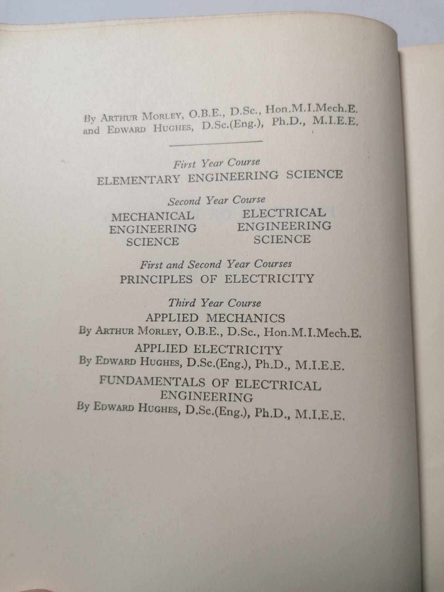 Principles Of Electricity In M.K.S. Units, Arthur Morley & Edward Hughes 1958