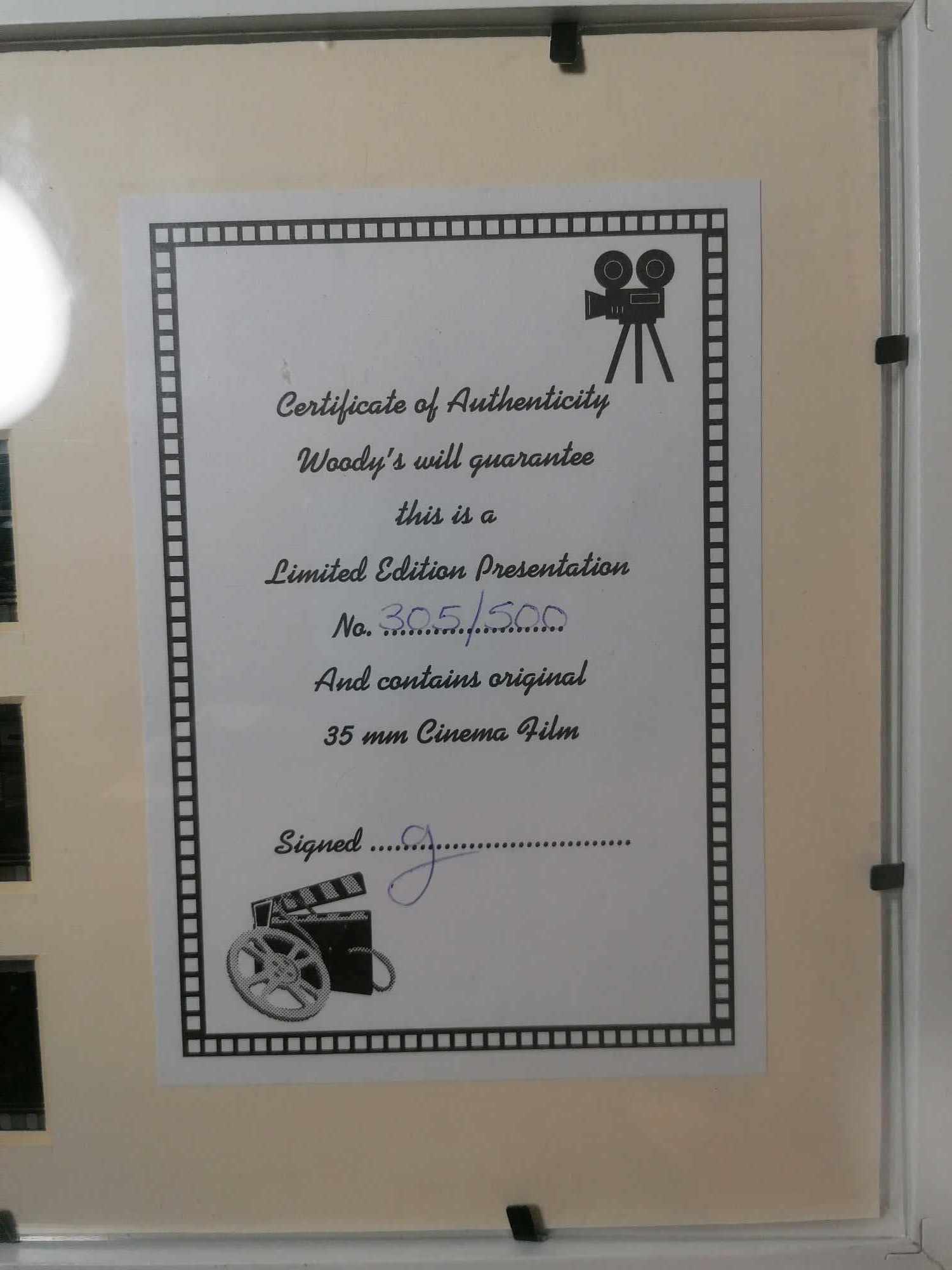 Limited edition KIL BILL FILM CELL AND PICTURE 305/500 WITH COA