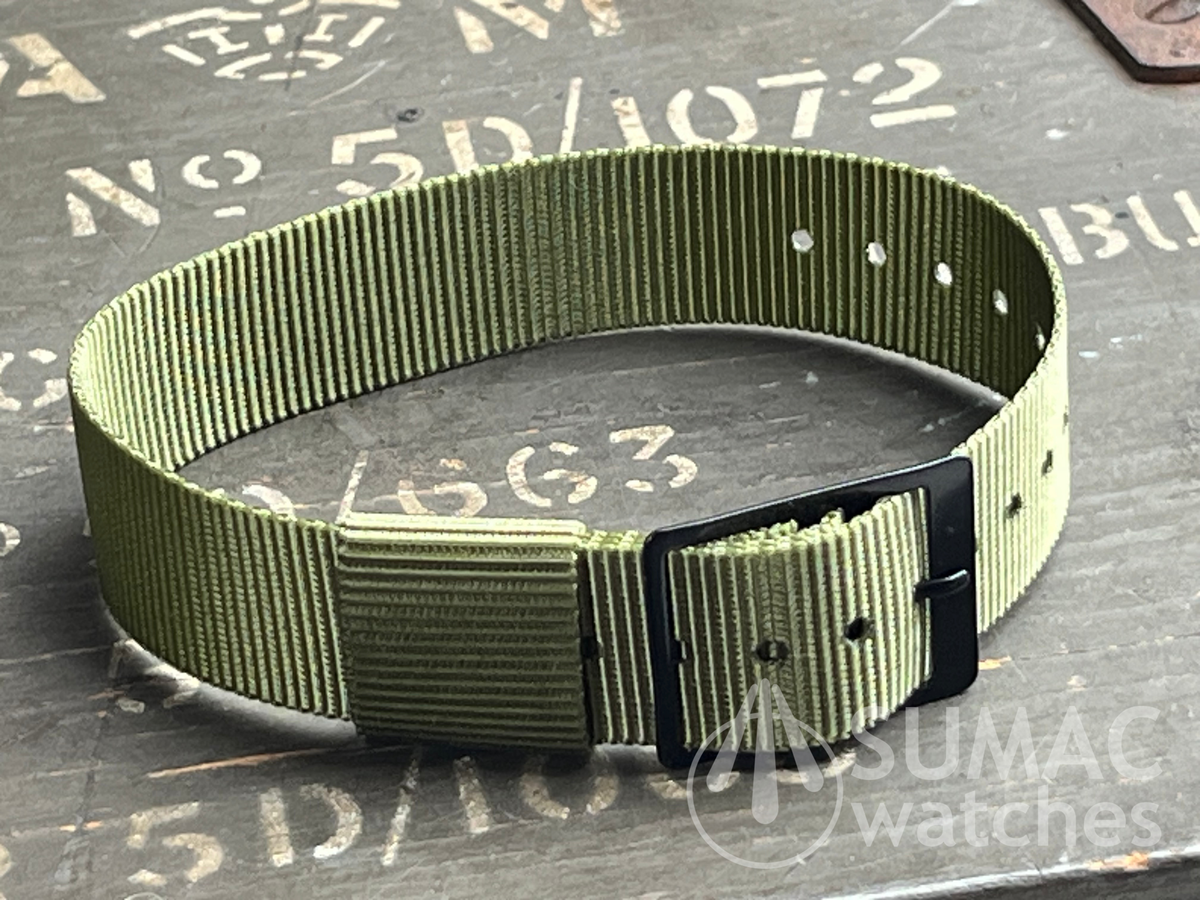 NOS 17.5mm vintage nylon single pass strap - olive green