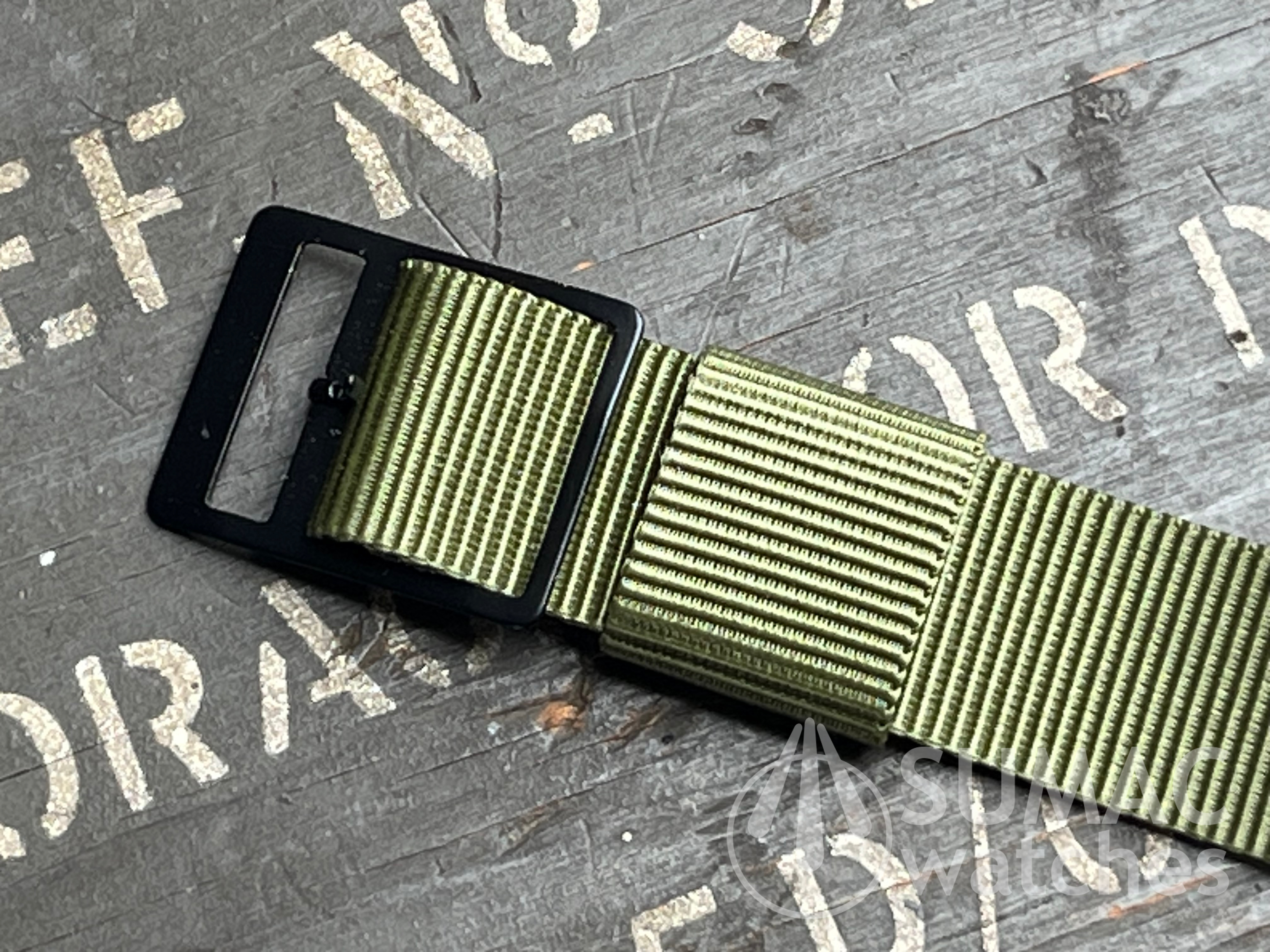 NOS 17.5mm vintage nylon single pass strap - olive green
