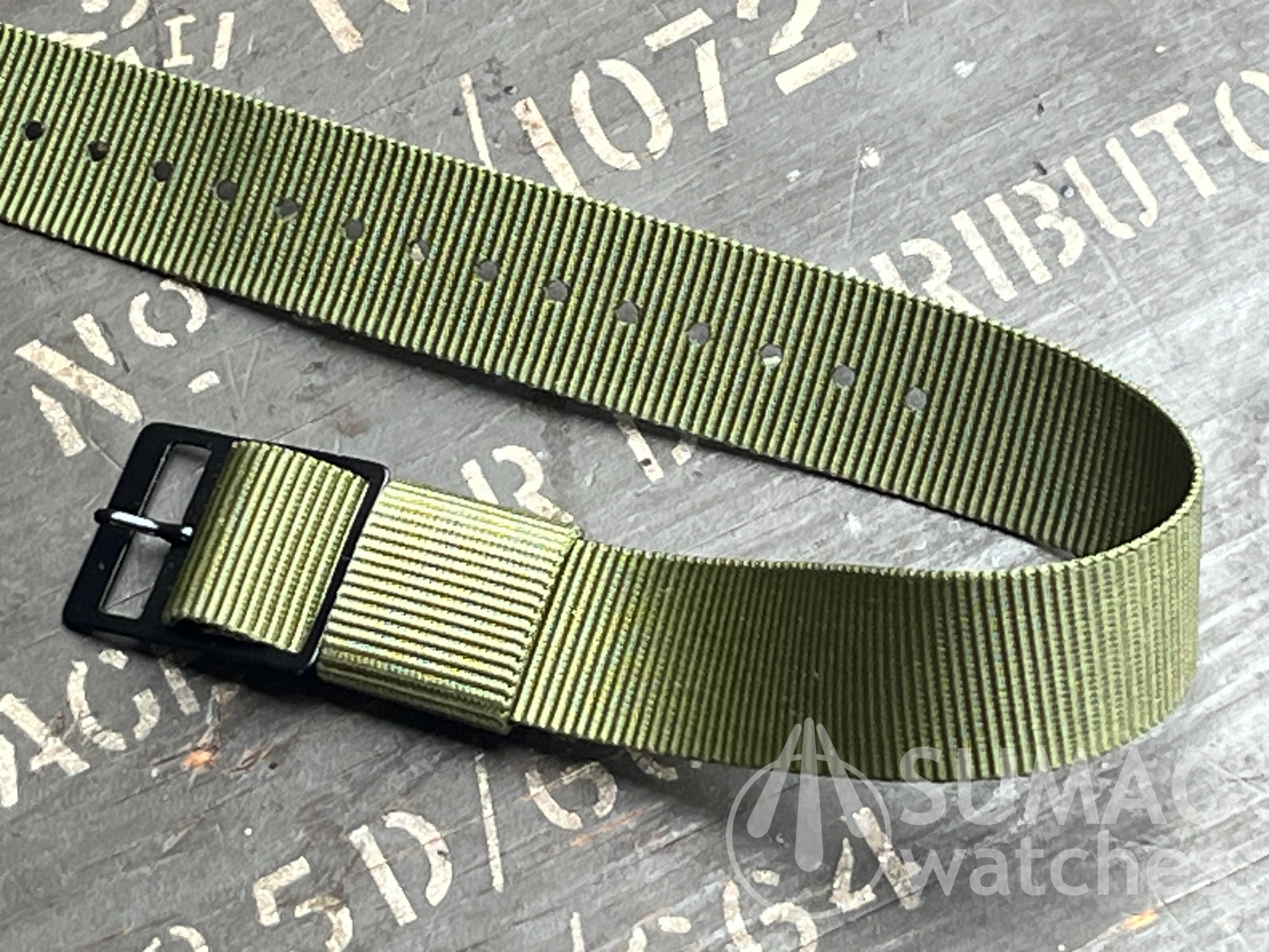 NOS 17.5mm vintage nylon single pass strap - olive green
