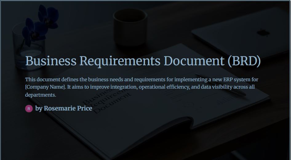 Business Requirements Document (BRD) template tailored for an ERP (Enterprise Resource Planning) implementation project.