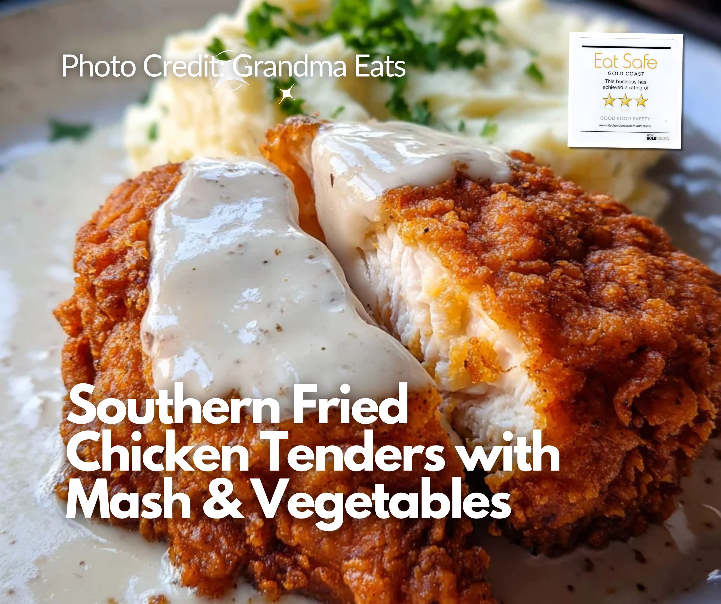 Southern Fried Chicken Tenders with Mash & Vegetables 