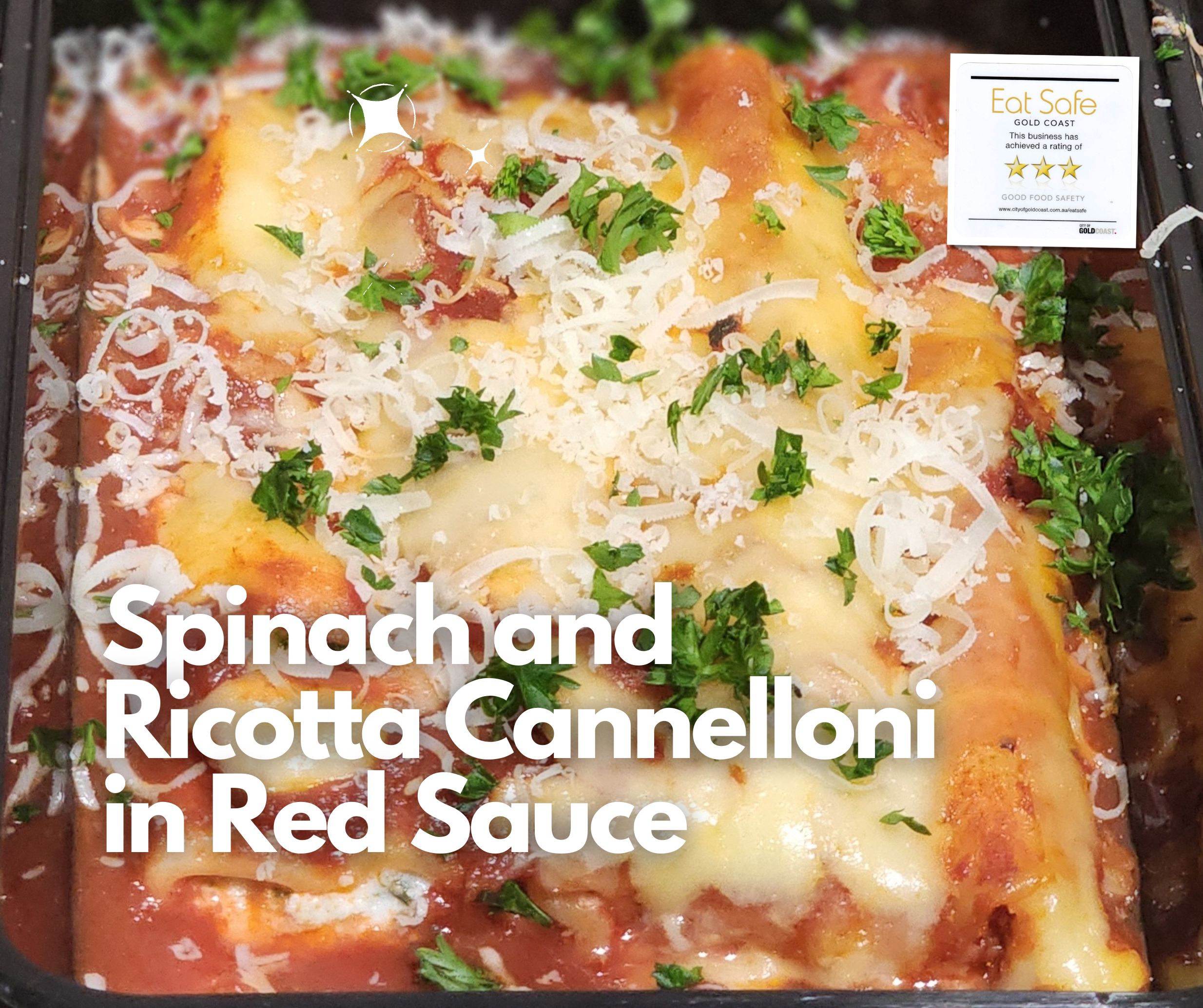 Spinach and Ricotta Cannelloni in Red Sauce