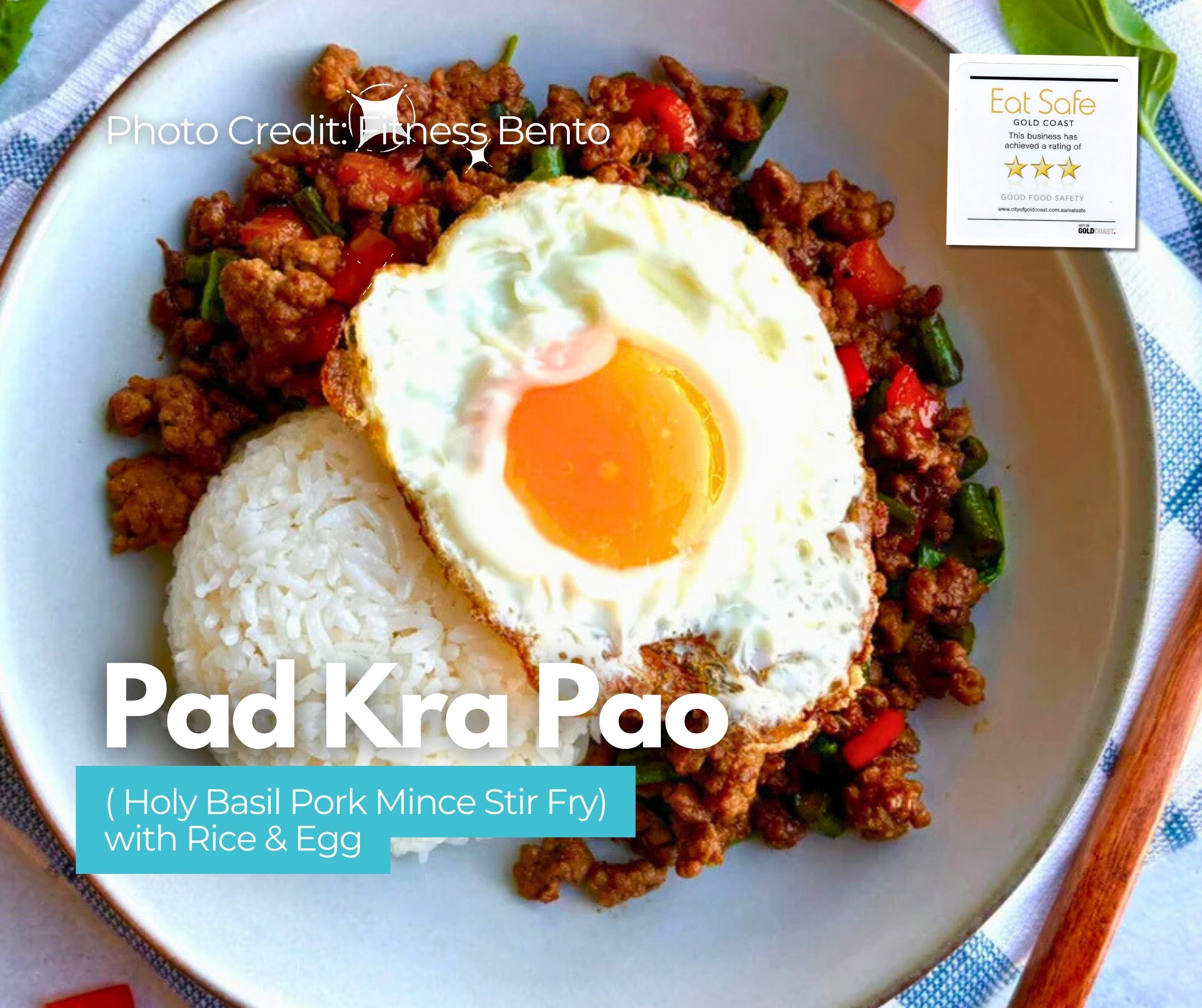 Pad Kra Pao (Holy Basil Pork Mince Stir Fry) with Rice & Egg