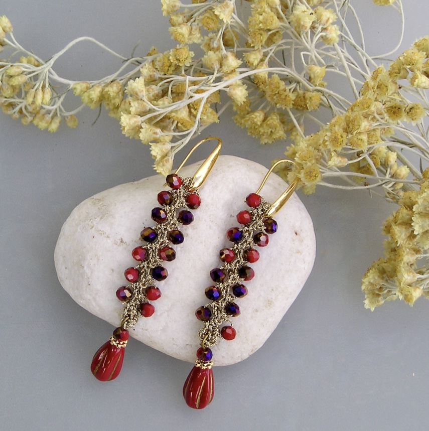 Boucles d'oreilles GLYCINE rouge et violet