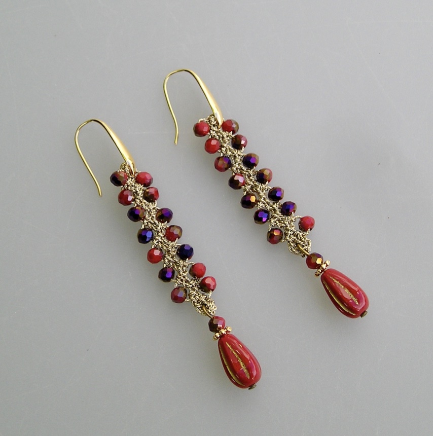 Boucles d'oreilles GLYCINE rouge et violet