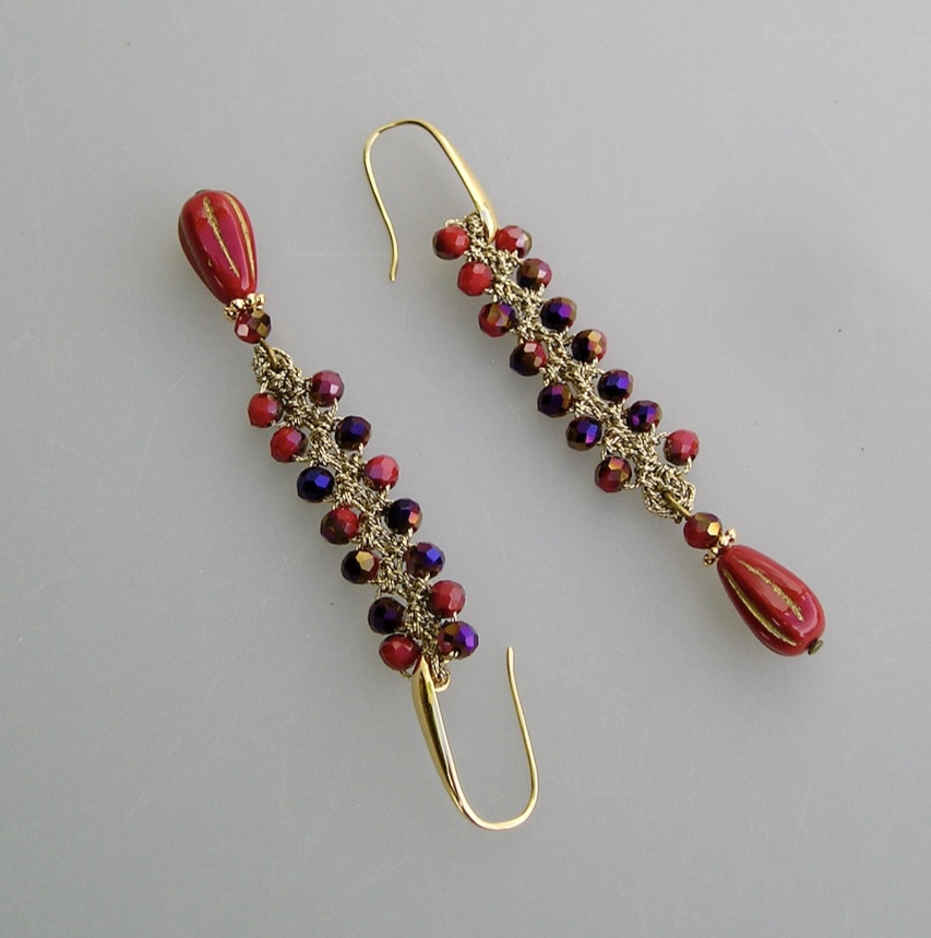 Boucles d'oreilles GLYCINE rouge et violet
